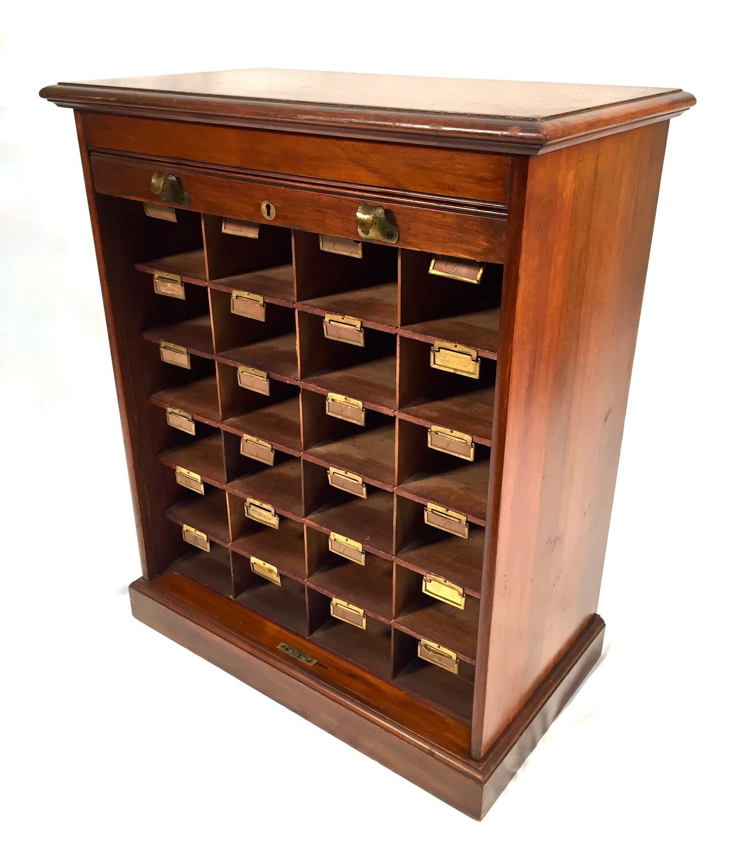 Antique Wood Tambour Fronted Cabinet / Pigeon Hole Stationery Storage Box c.1930