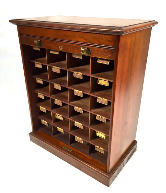 Antique Wood Tambour Fronted Cabinet / Pigeon Hole Stationery Storage Box c.1930