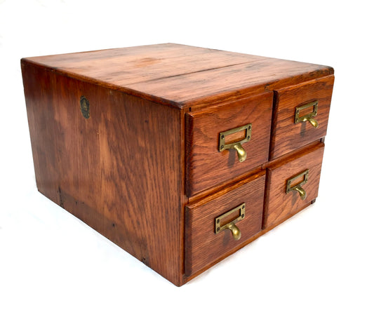 Antique Wooden Desktop Oak Stationery Index Filing Card Drawers / Cabinet / Box