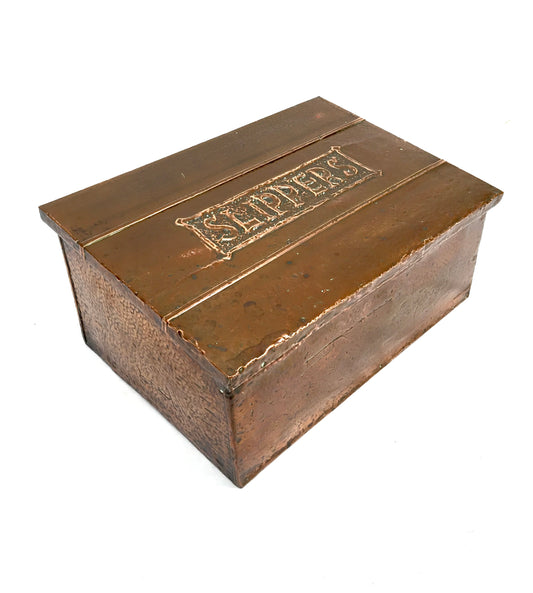 Antique Arts & Crafts Copper Slipper Box / Fireside Storage Container Box c.1910