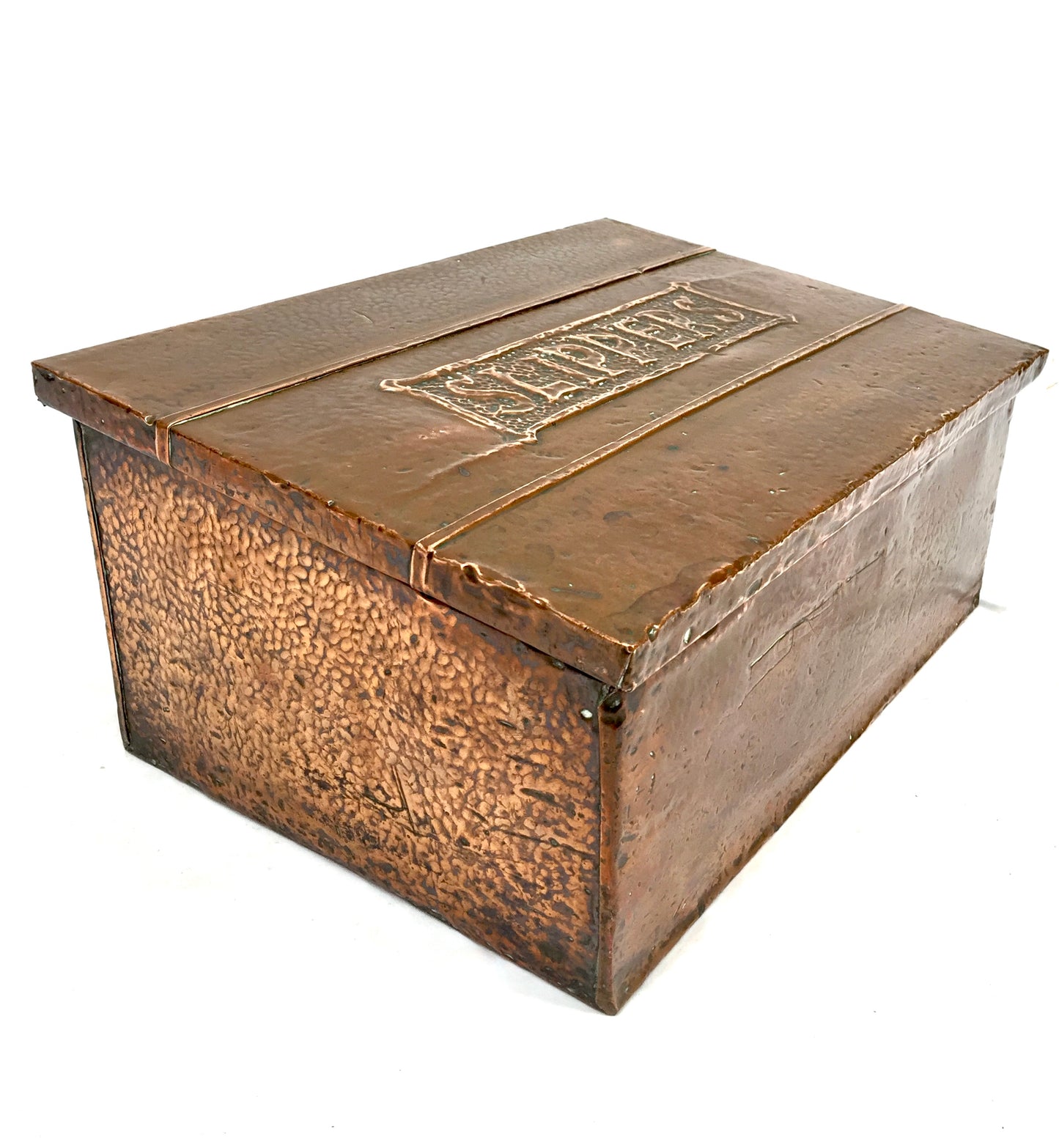 Antique Arts & Crafts Copper Slipper Box / Fireside Storage Container Box c.1910