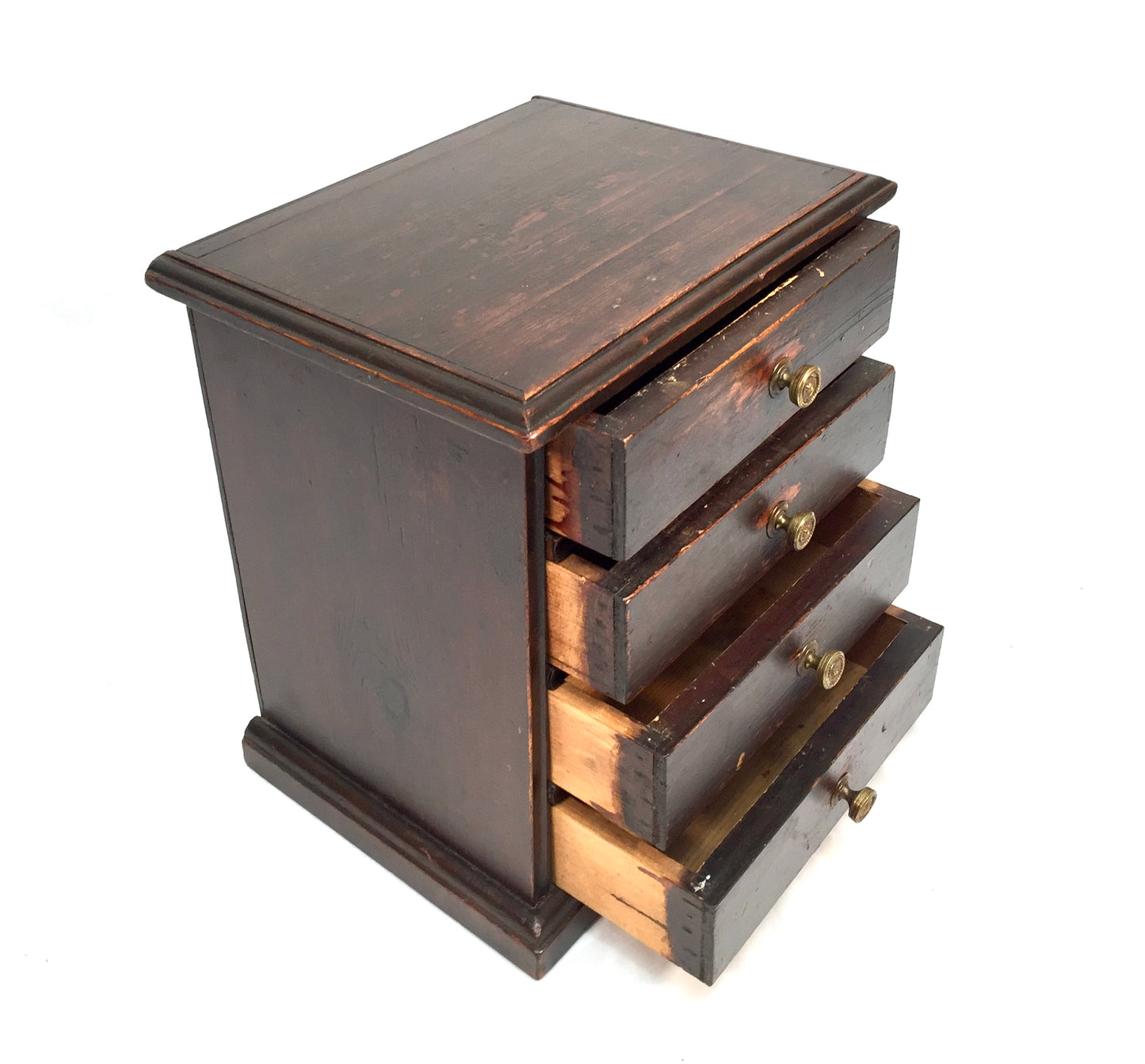 Antique Tabletop Rustic Wooden Chest of Drawers / Filing Storage Box Cabinet