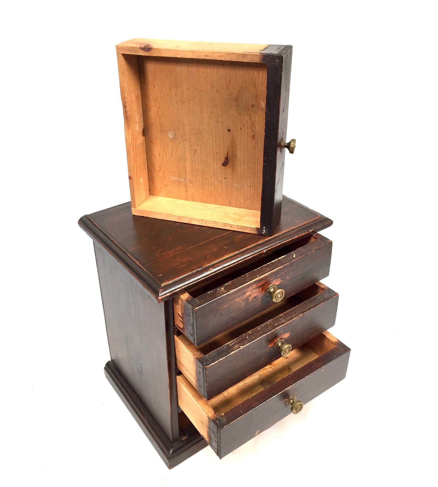 Antique Tabletop Rustic Wooden Chest of Drawers / Filing Storage Box Cabinet