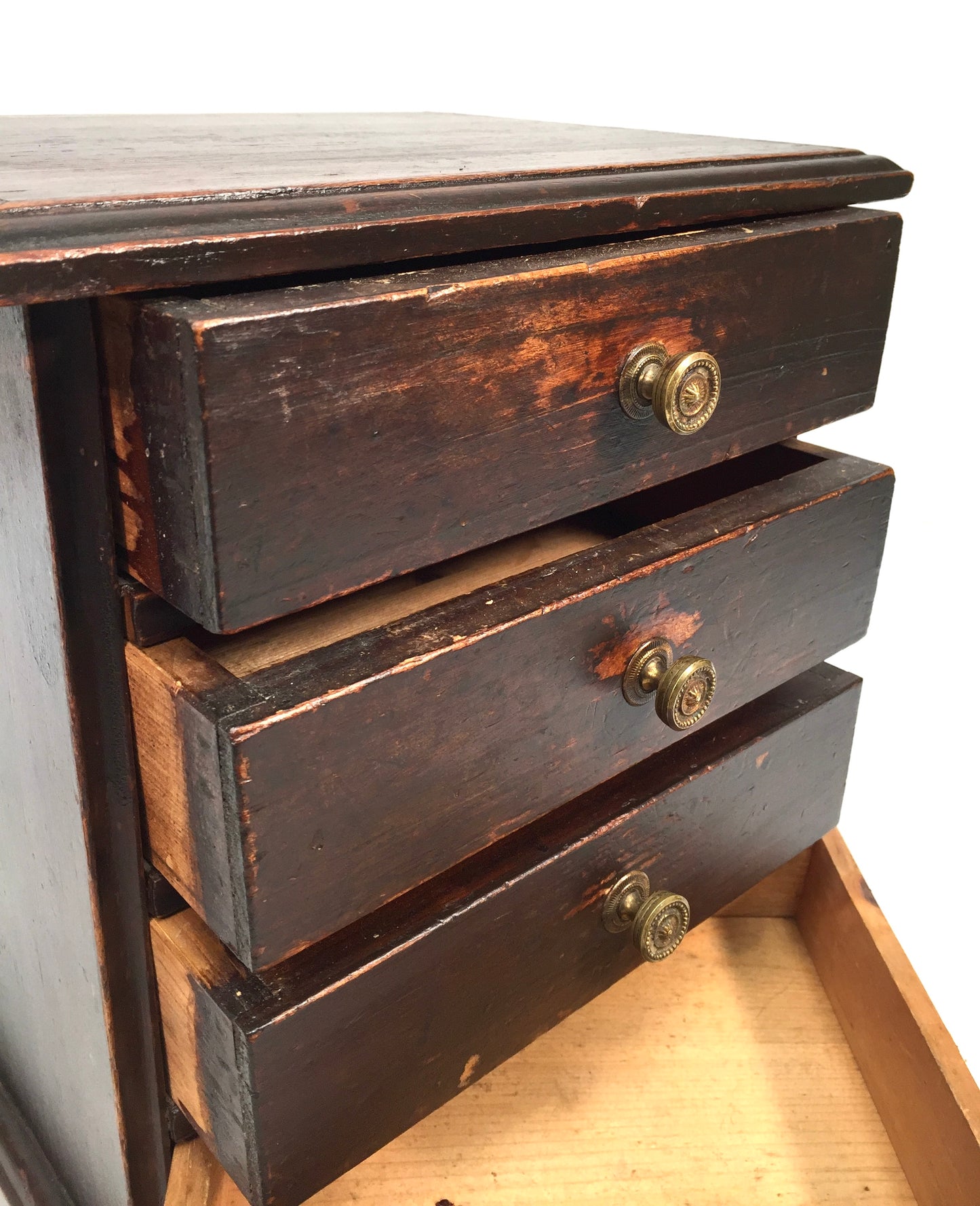 Antique Tabletop Rustic Wooden Chest of Drawers / Filing Storage Box Cabinet