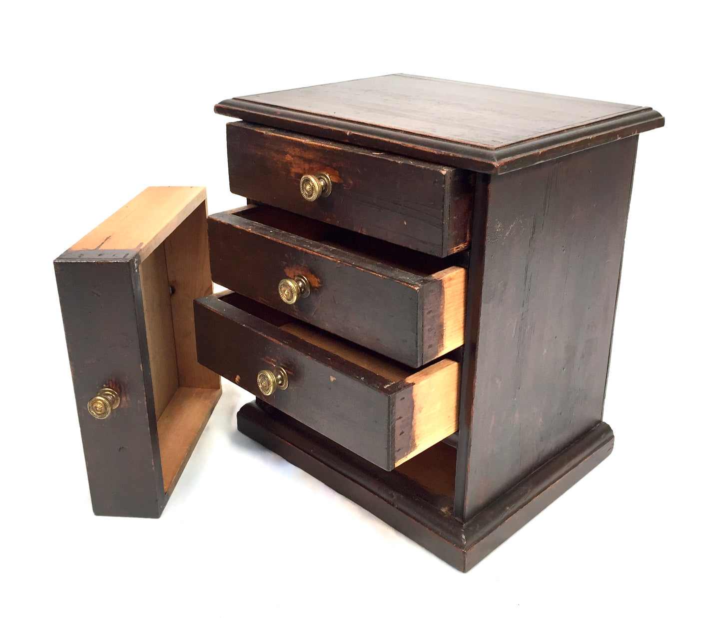 Antique Tabletop Rustic Wooden Chest of Drawers / Filing Storage Box Cabinet