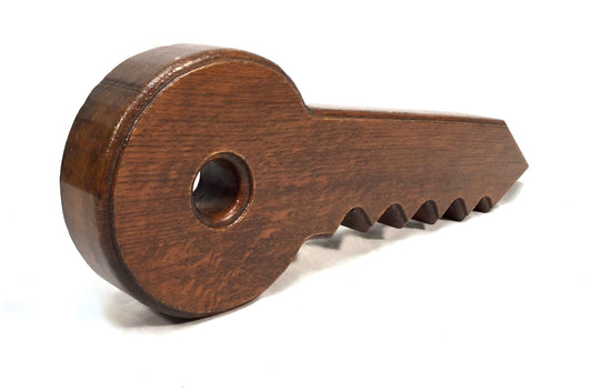 Antique Hand Carved Wooden Oak Key Sign Vintage Home Decor / Mid 20th Century