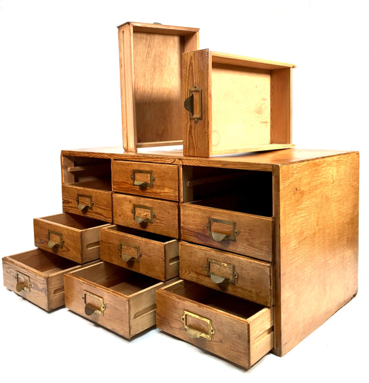 Antique Wooden Large Tabletop Filing Cabinet Drawers / Storage Box 20th Century