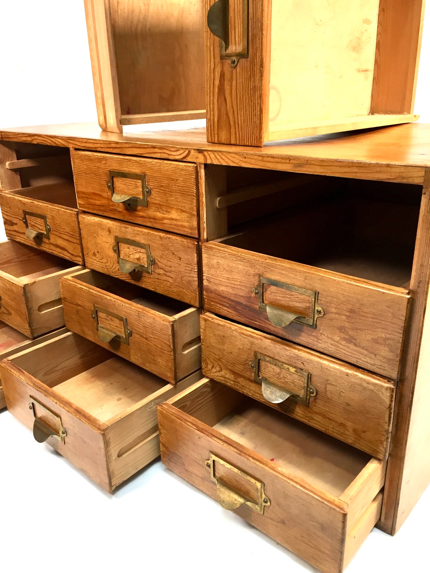 Antique Wooden Large Tabletop Filing Cabinet Drawers / Storage Box 20th Century
