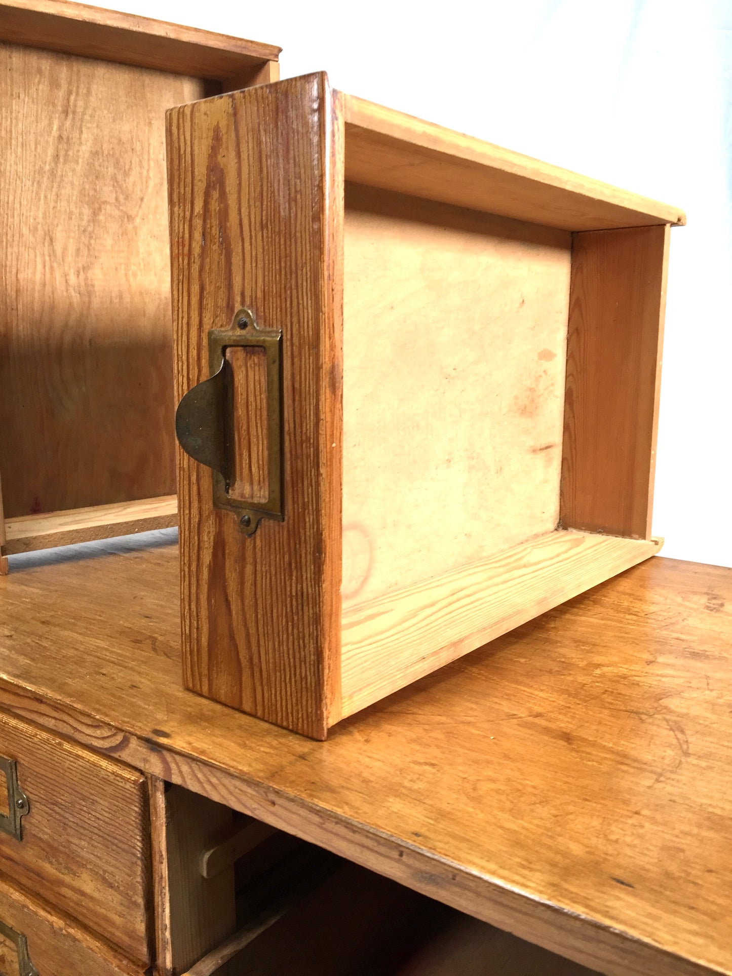 Antique Wooden Large Tabletop Filing Cabinet Drawers / Storage Box 20th Century