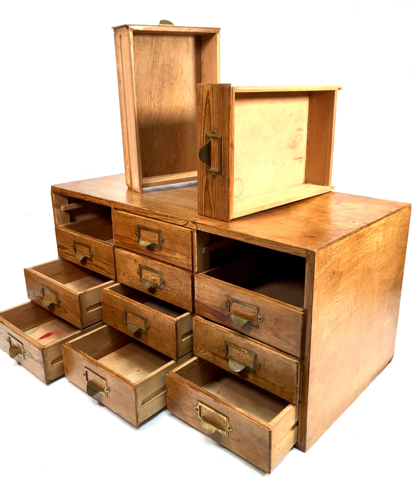 Antique Wooden Large Tabletop Filing Cabinet Drawers / Storage Box 20th Century