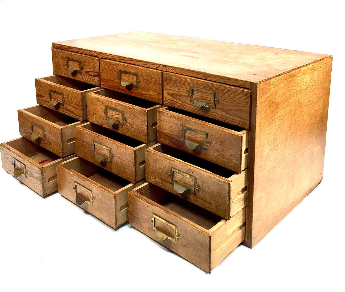 Antique Wooden Large Tabletop Filing Cabinet Drawers / Storage Box 20th Century