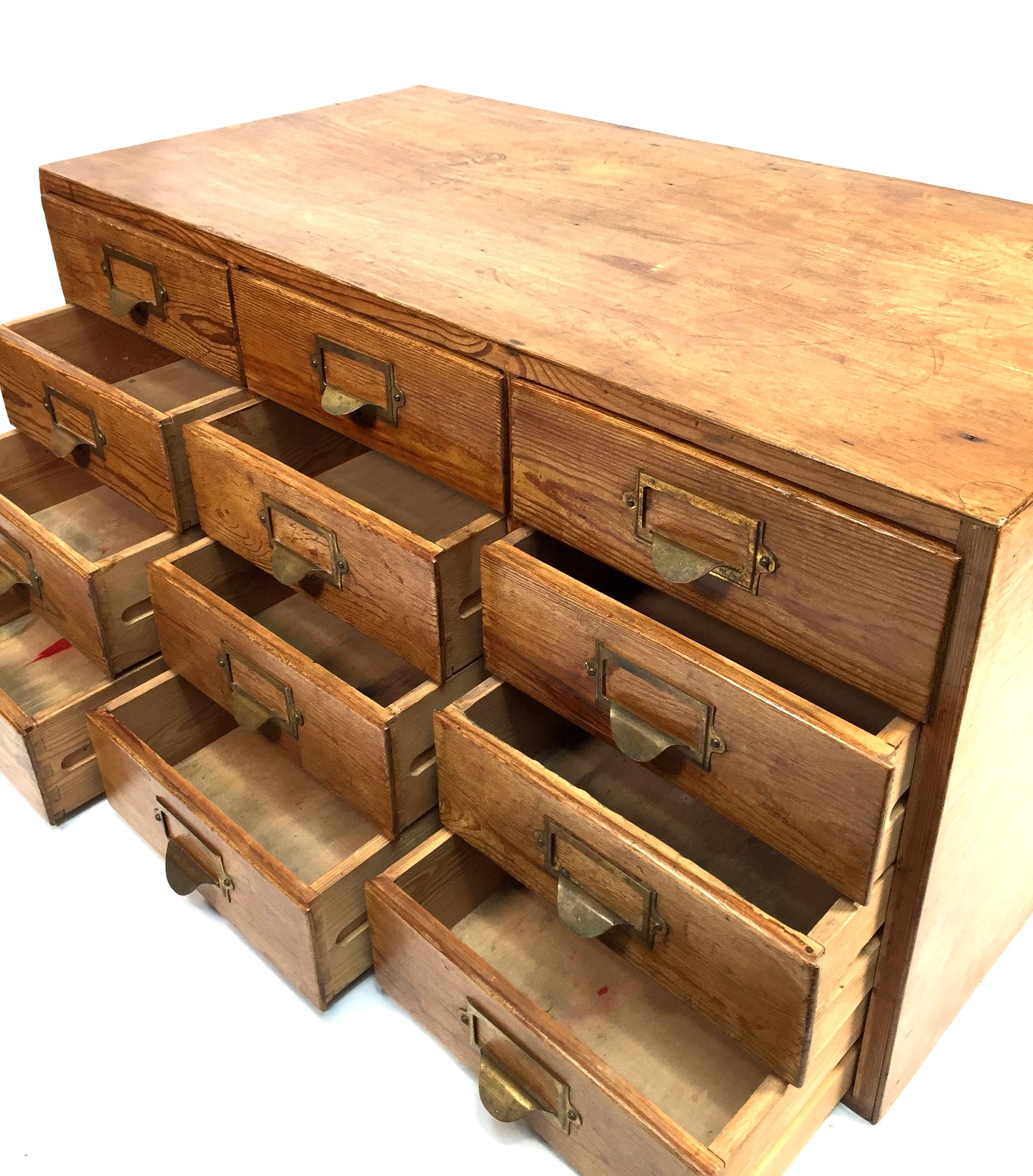 Antique Wooden Large Tabletop Filing Cabinet Drawers / Storage Box 20th Century