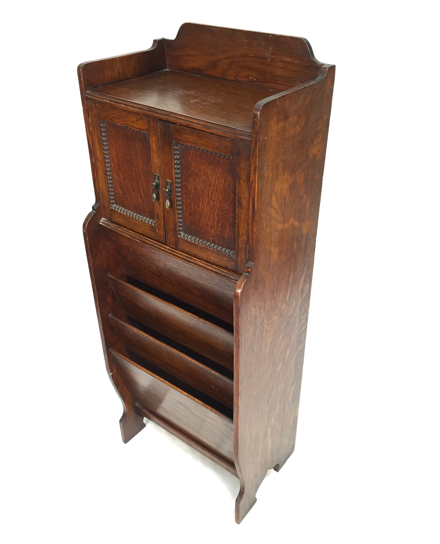 Antique Wooden Oak Magazine Newspaper Rack & Cupboard / Storage 20th Century