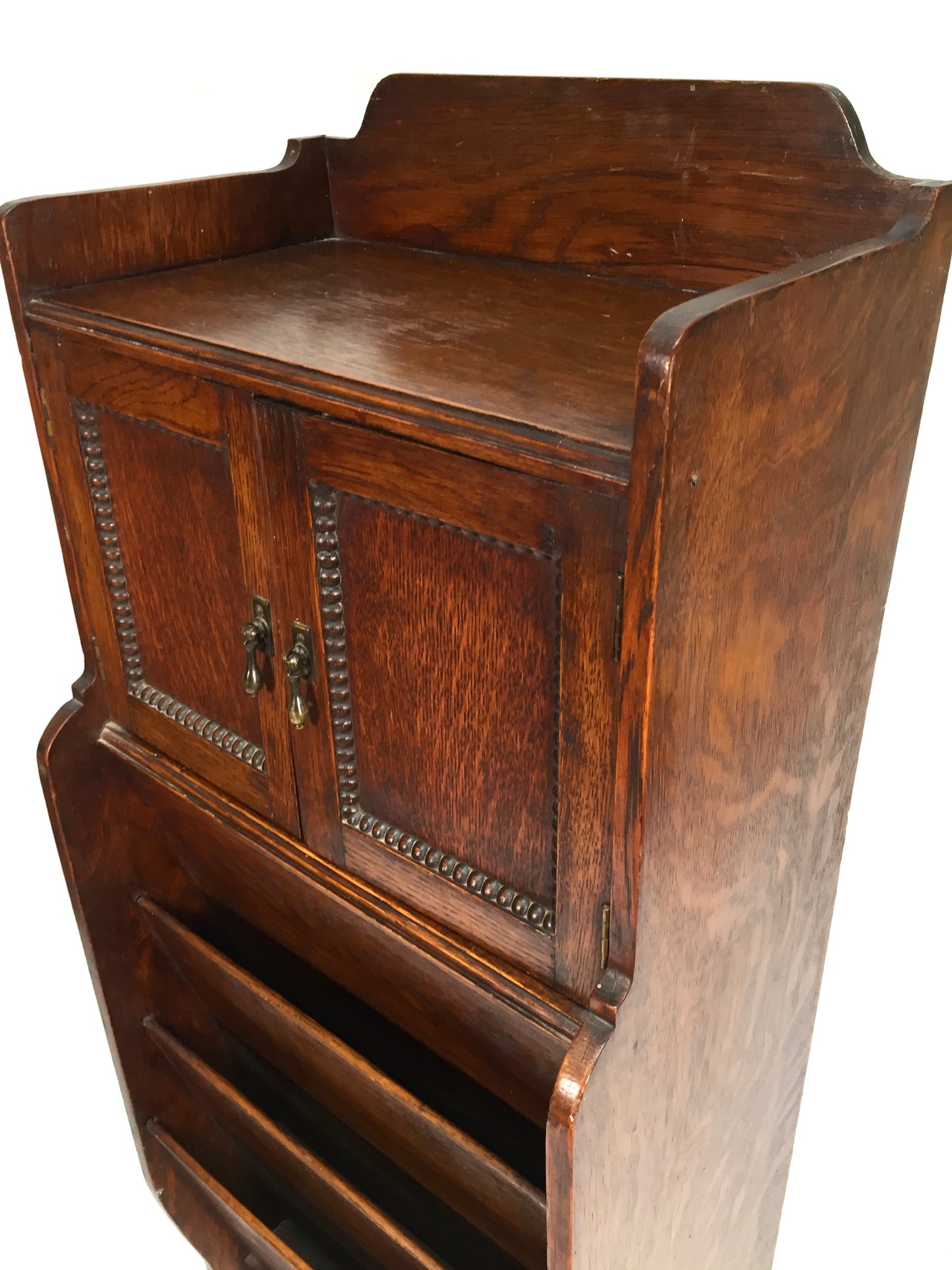 Antique Wooden Oak Magazine Newspaper Rack & Cupboard / Storage 20th Century