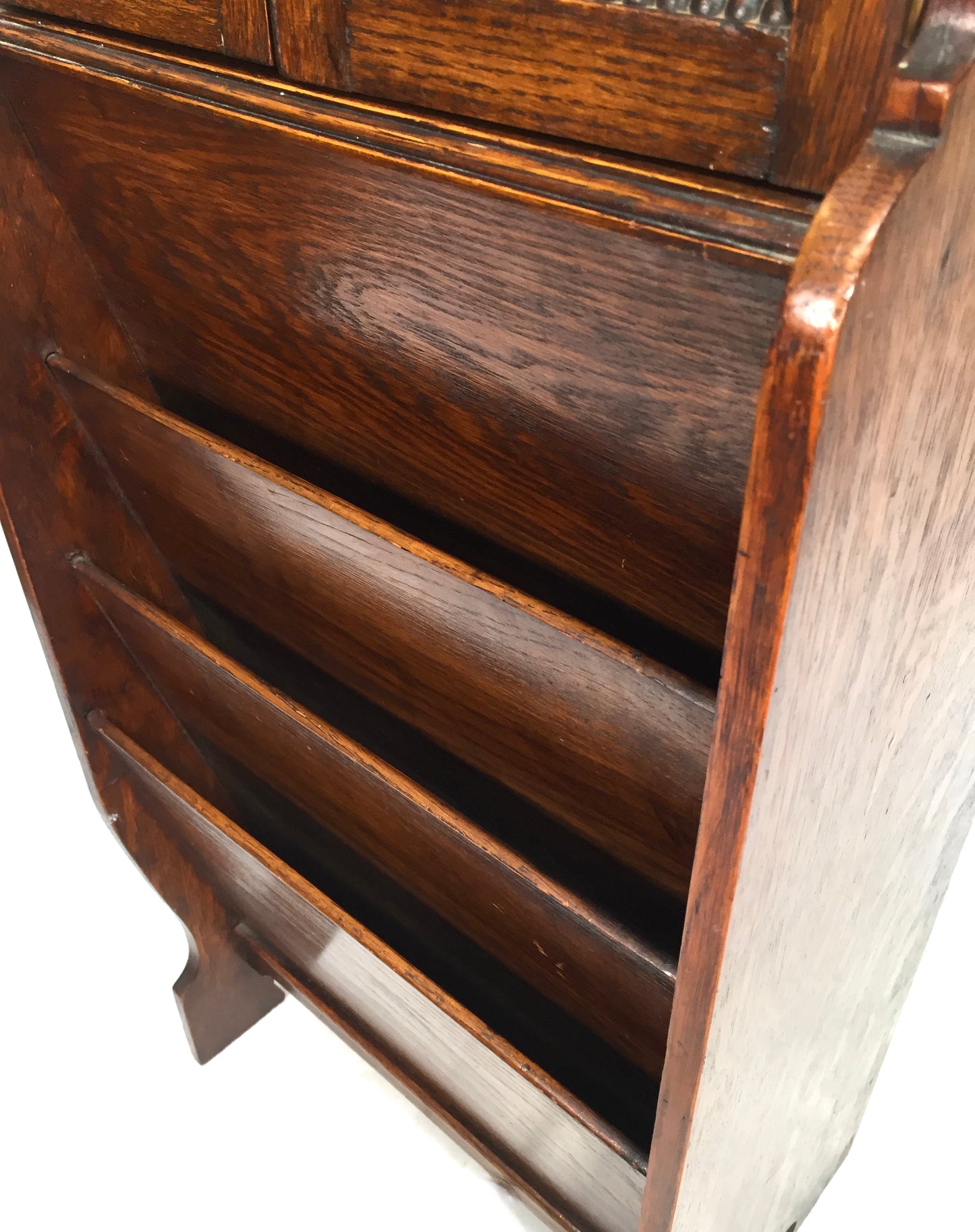 Antique Wooden Oak Magazine Newspaper Rack & Cupboard / Storage 20th Century