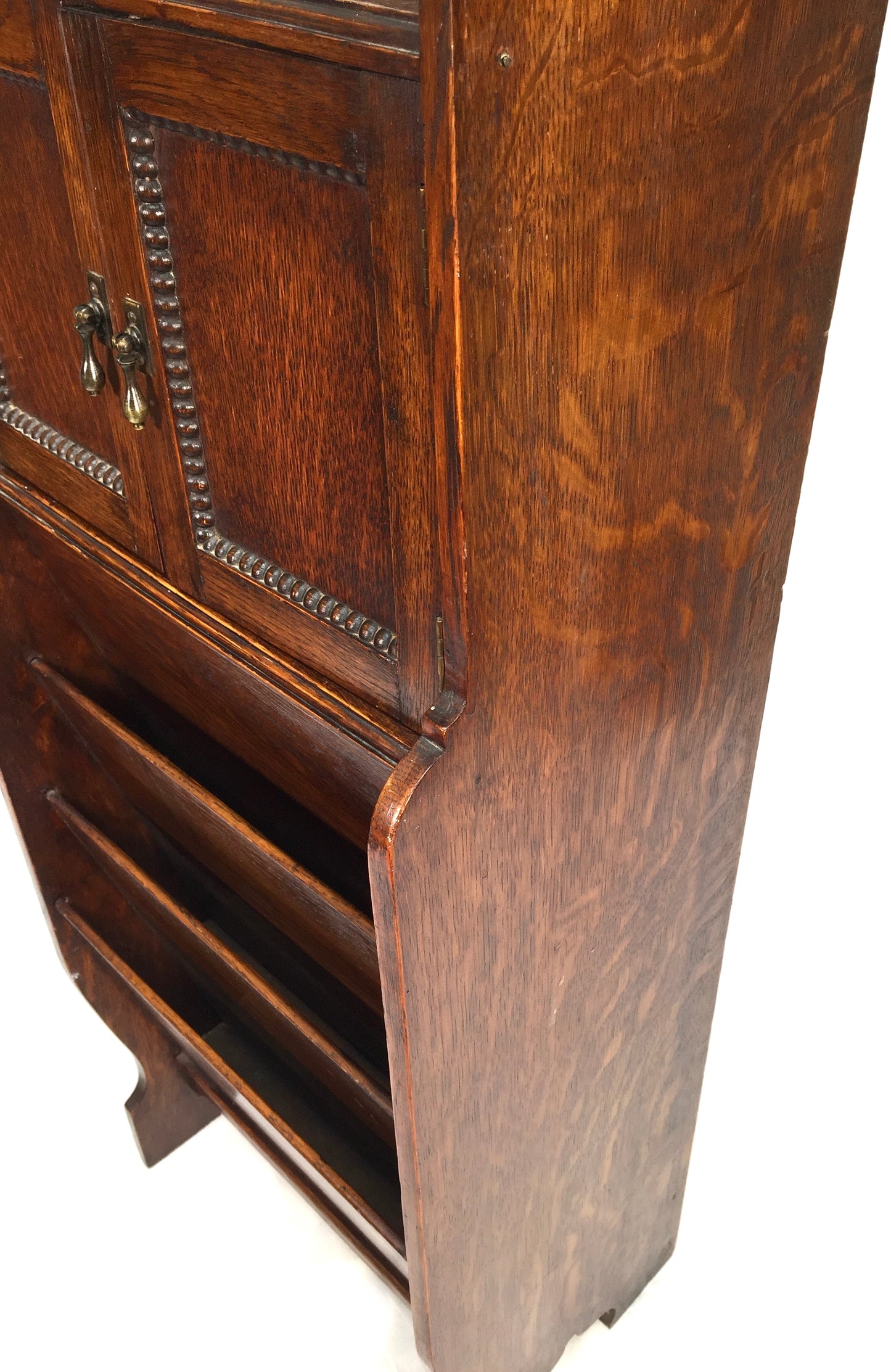 Antique Wooden Oak Magazine Newspaper Rack & Cupboard / Storage 20th Century