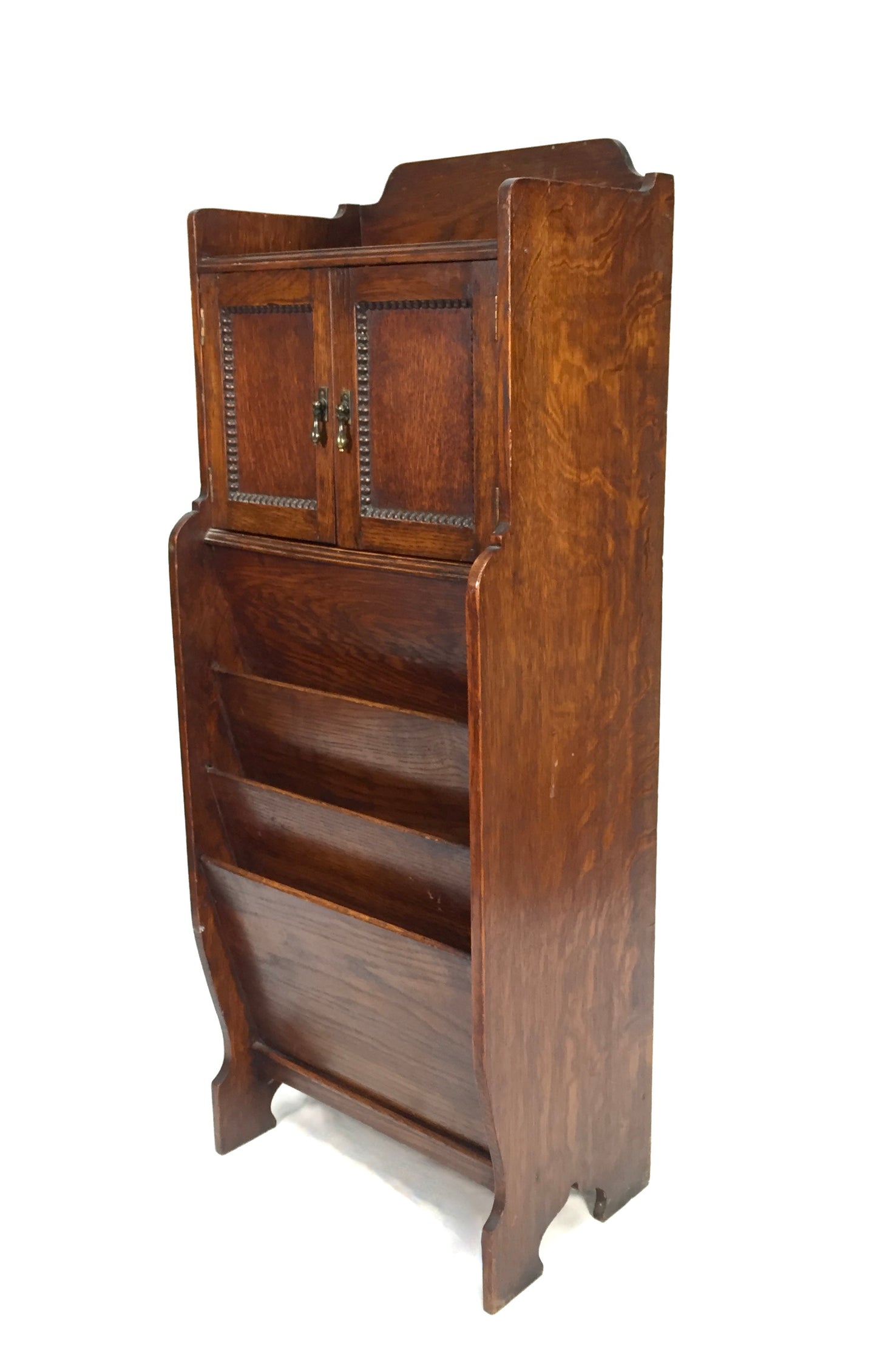 Antique Wooden Oak Magazine Newspaper Rack & Cupboard / Storage 20th Century