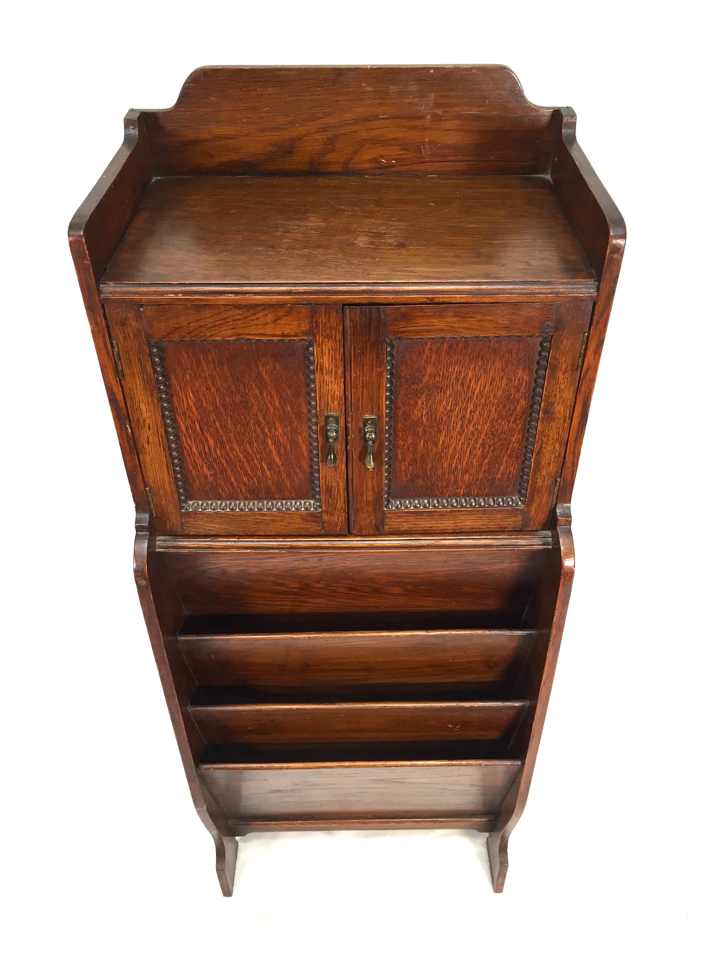 Antique Wooden Oak Magazine Newspaper Rack & Cupboard / Storage 20th Century