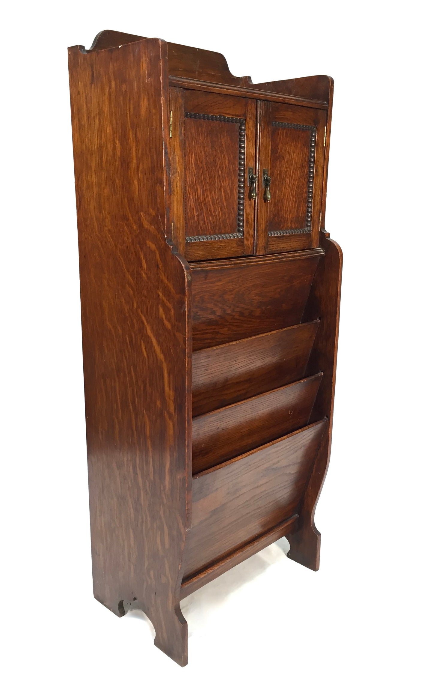 Antique Wooden Oak Magazine Newspaper Rack & Cupboard / Storage 20th Century