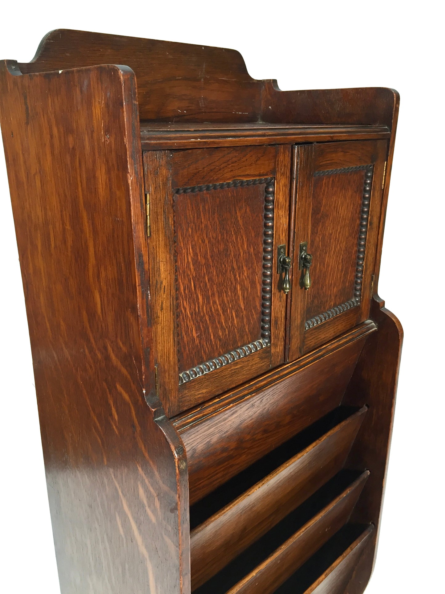 Antique Wooden Oak Magazine Newspaper Rack & Cupboard / Storage 20th Century