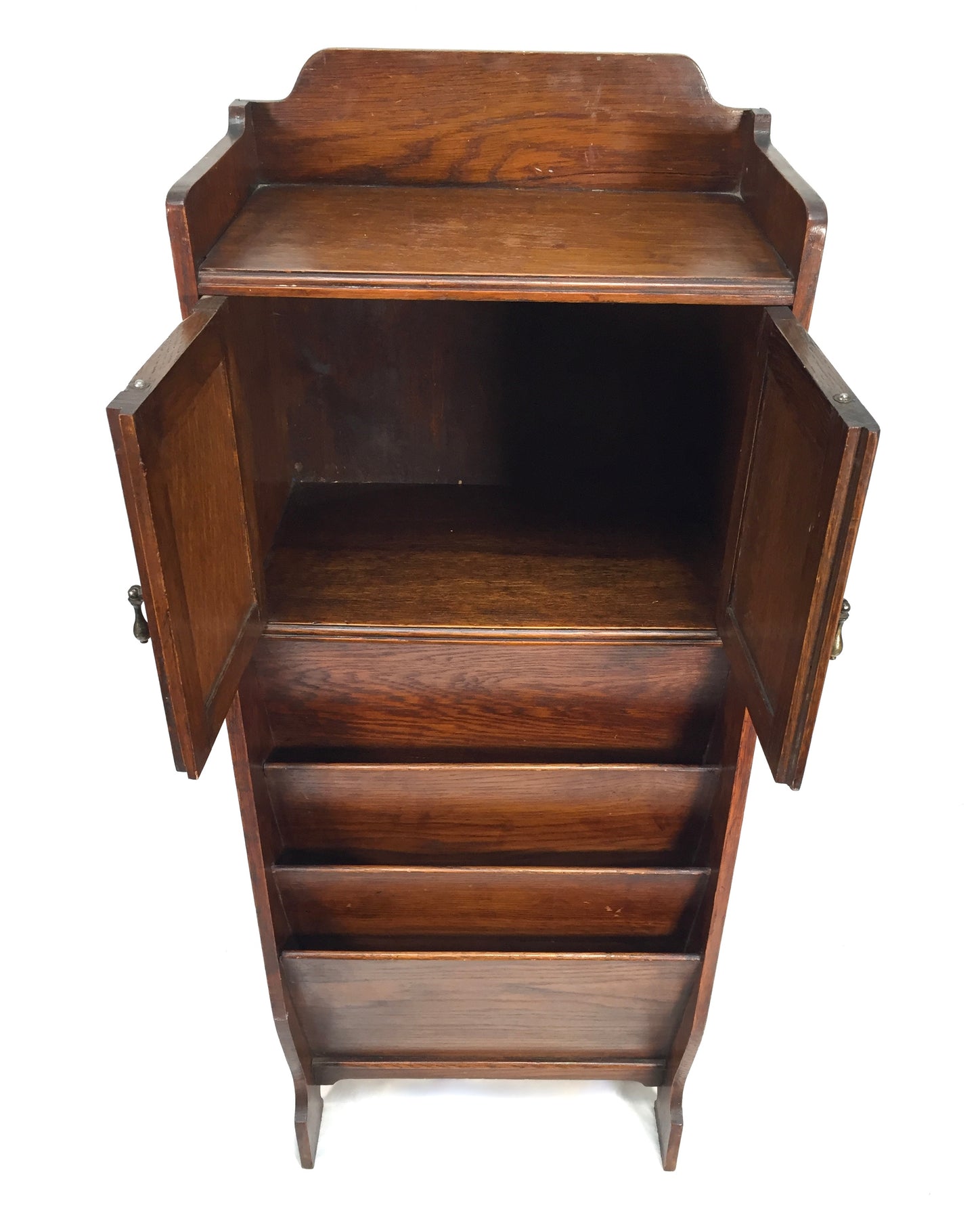 Antique Wooden Oak Magazine Newspaper Rack & Cupboard / Storage 20th Century
