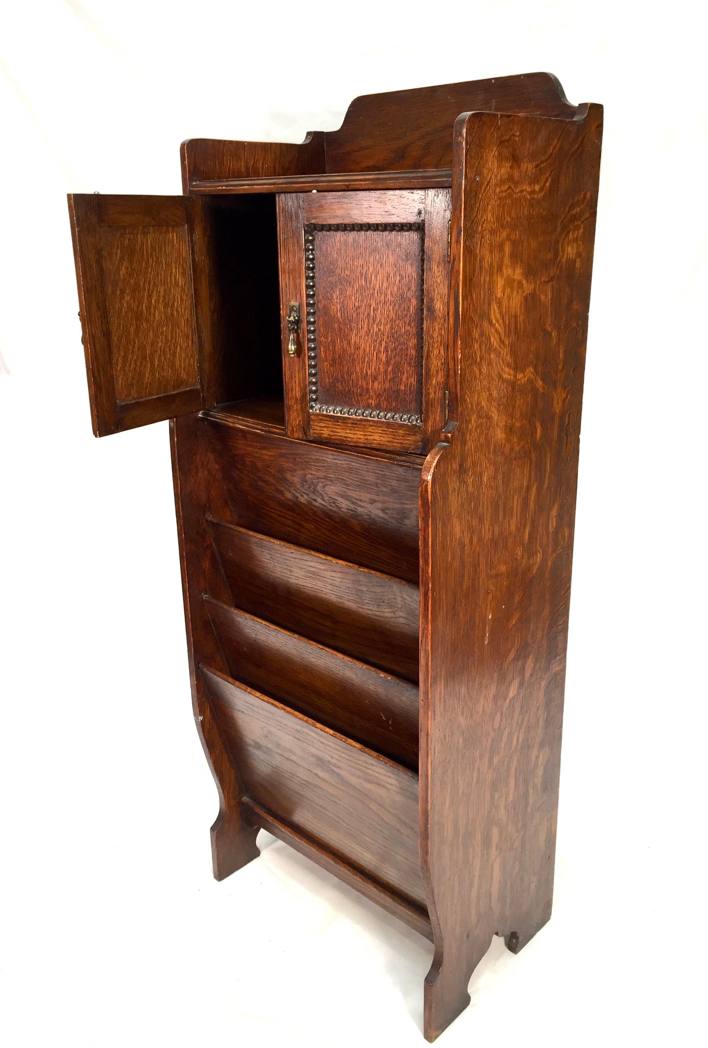 Antique Wooden Oak Magazine Newspaper Rack & Cupboard / Storage 20th Century