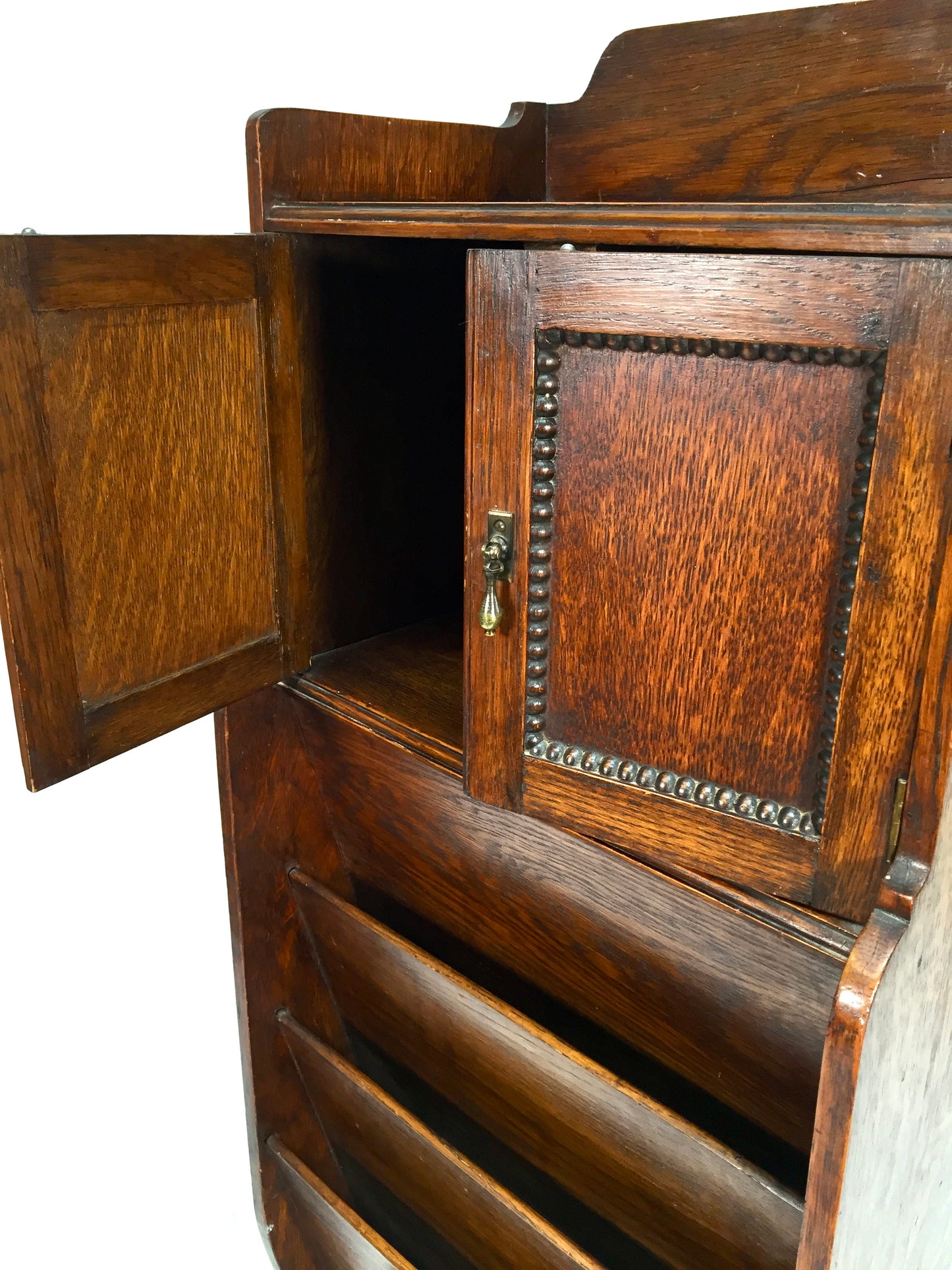 Antique Wooden Oak Magazine Newspaper Rack & Cupboard / Storage 20th Century