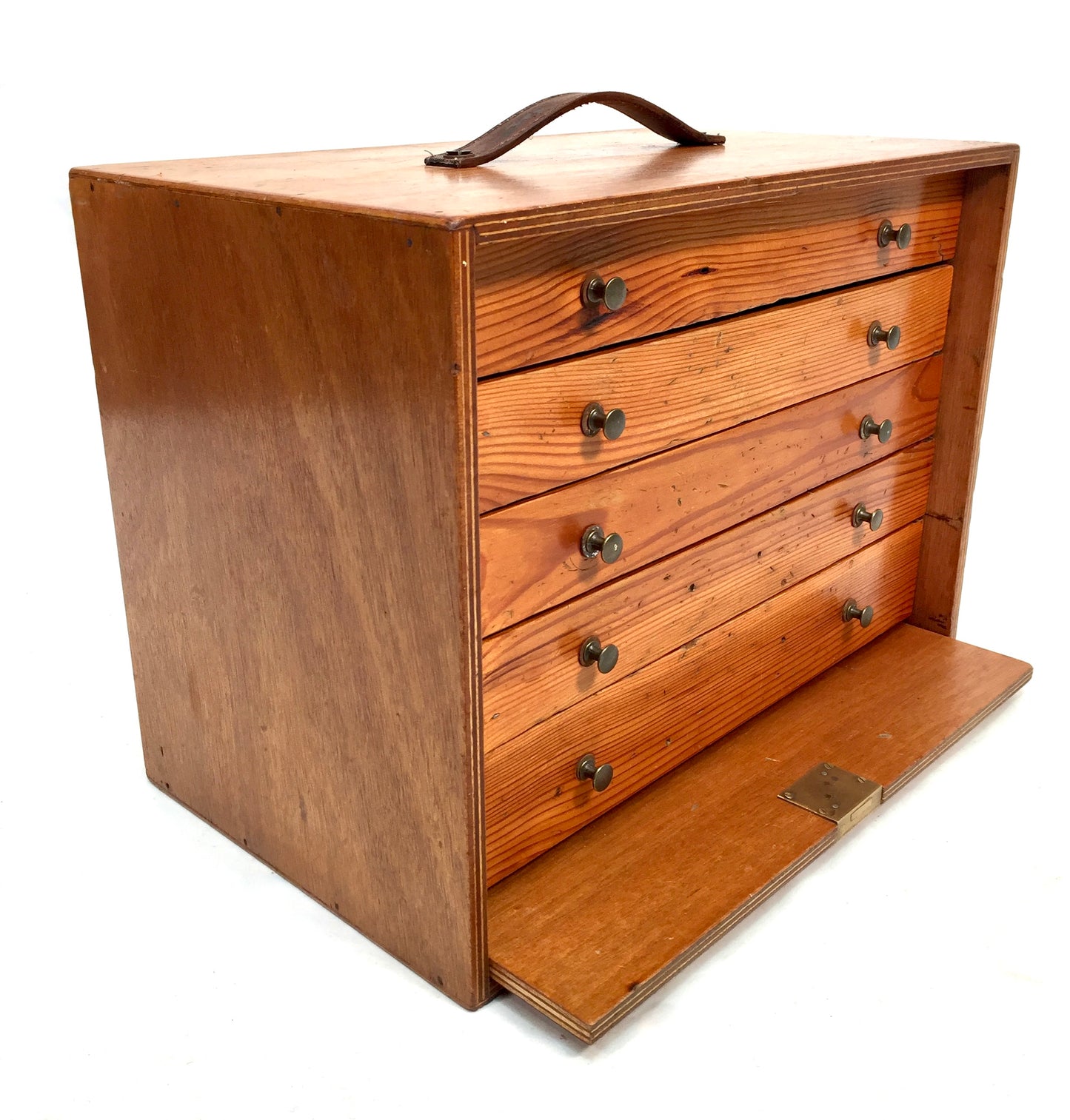 Antique Wooden Engineers Toolbox / Tool Box Collectors Cabinet with Key c.1950
