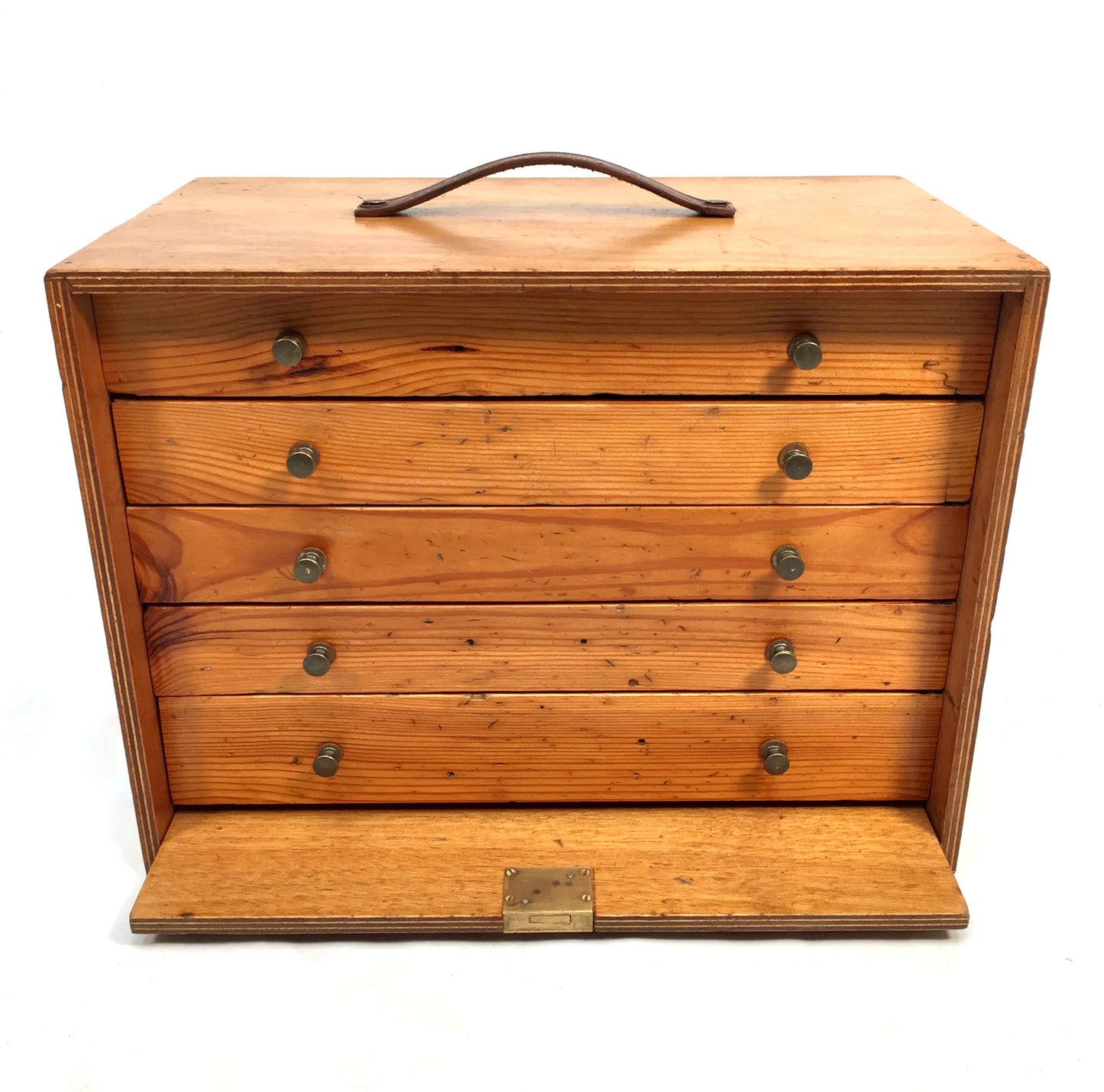 Antique Wooden Engineers Toolbox / Tool Box Collectors Cabinet with Key c.1950
