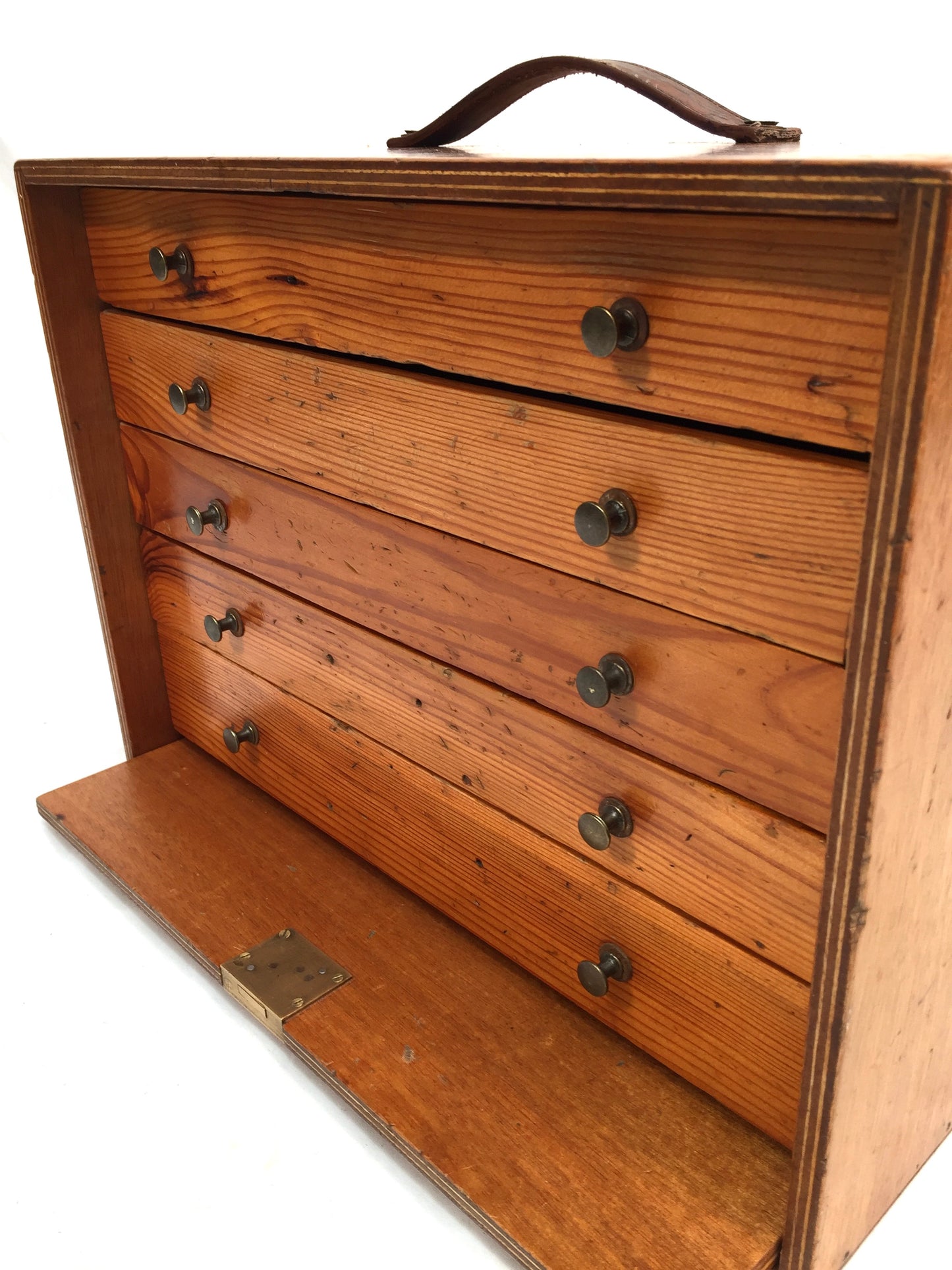 Antique Wooden Engineers Toolbox / Tool Box Collectors Cabinet with Key c.1950