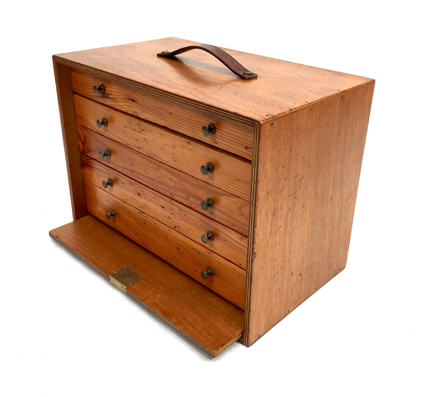 Antique Wooden Engineers Toolbox / Tool Box Collectors Cabinet with Key c.1950