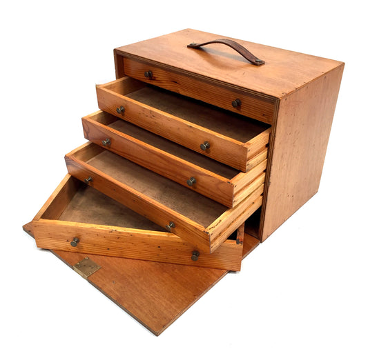 Antique Wooden Engineers Toolbox / Tool Box Collectors Cabinet with Key c.1950