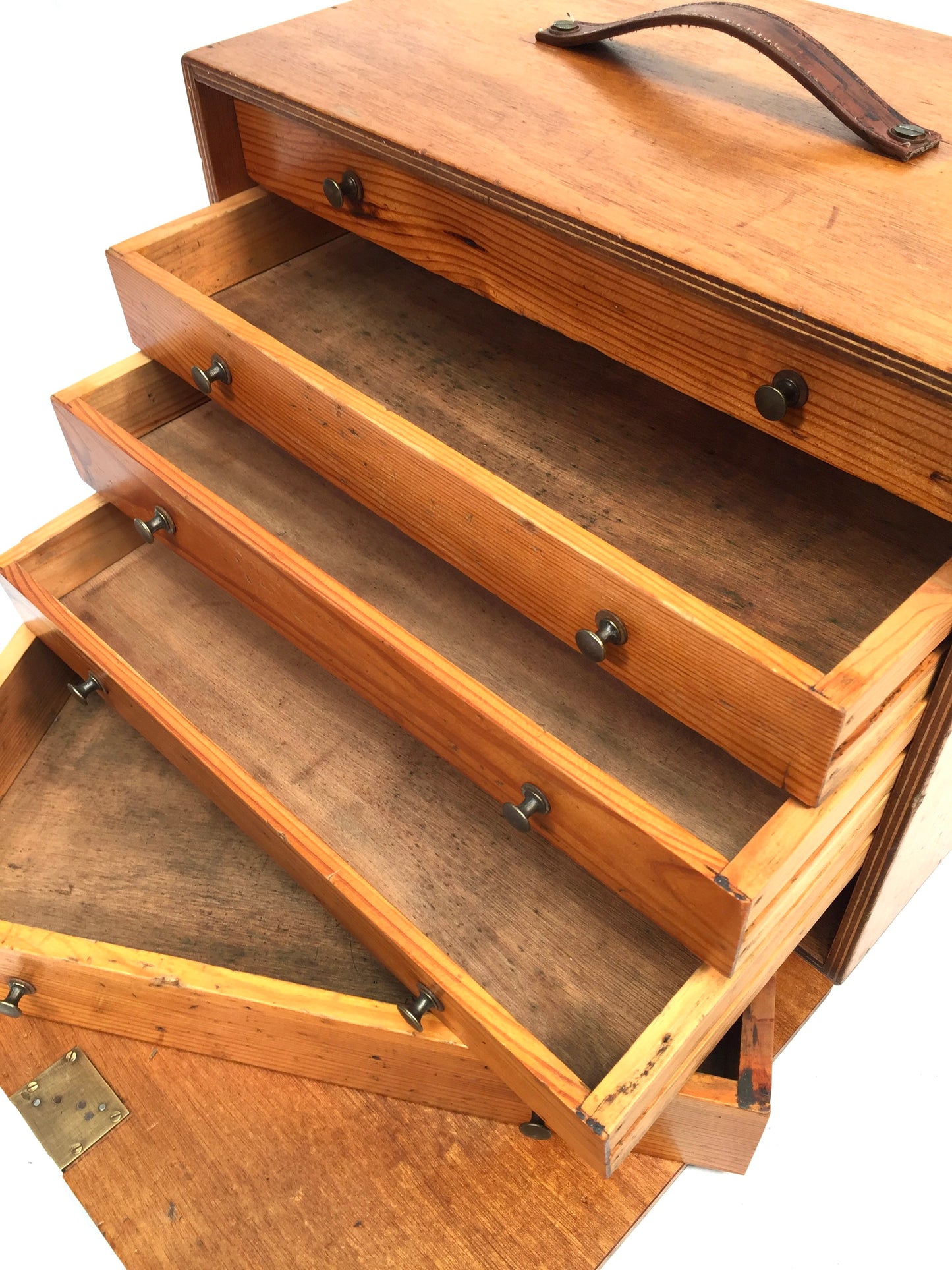 Antique Wooden Engineers Toolbox / Tool Box Collectors Cabinet with Key c.1950