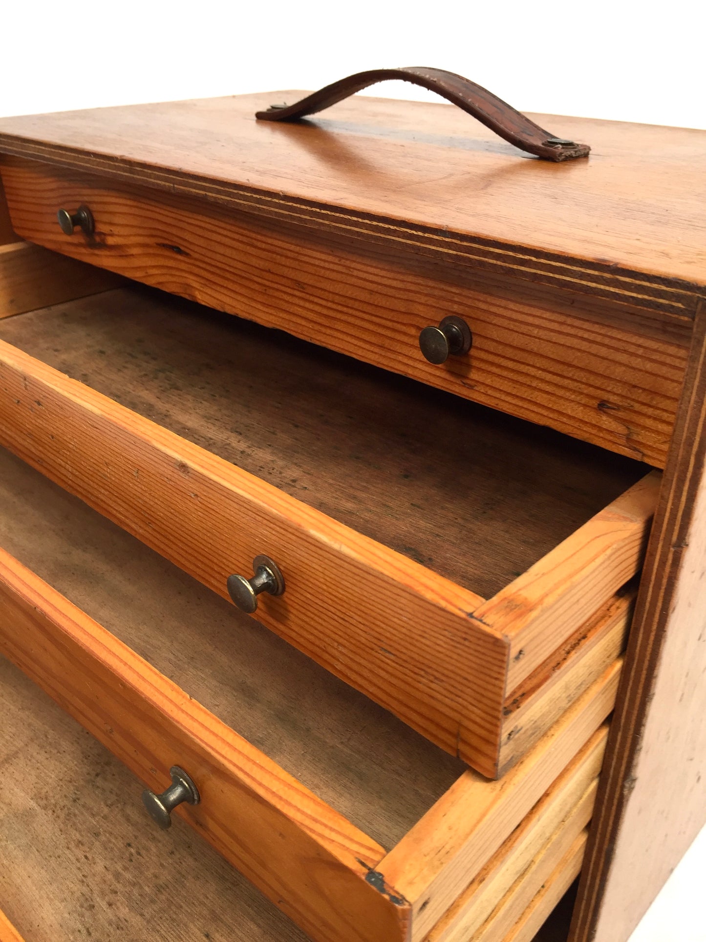 Antique Wooden Engineers Toolbox / Tool Box Collectors Cabinet with Key c.1950