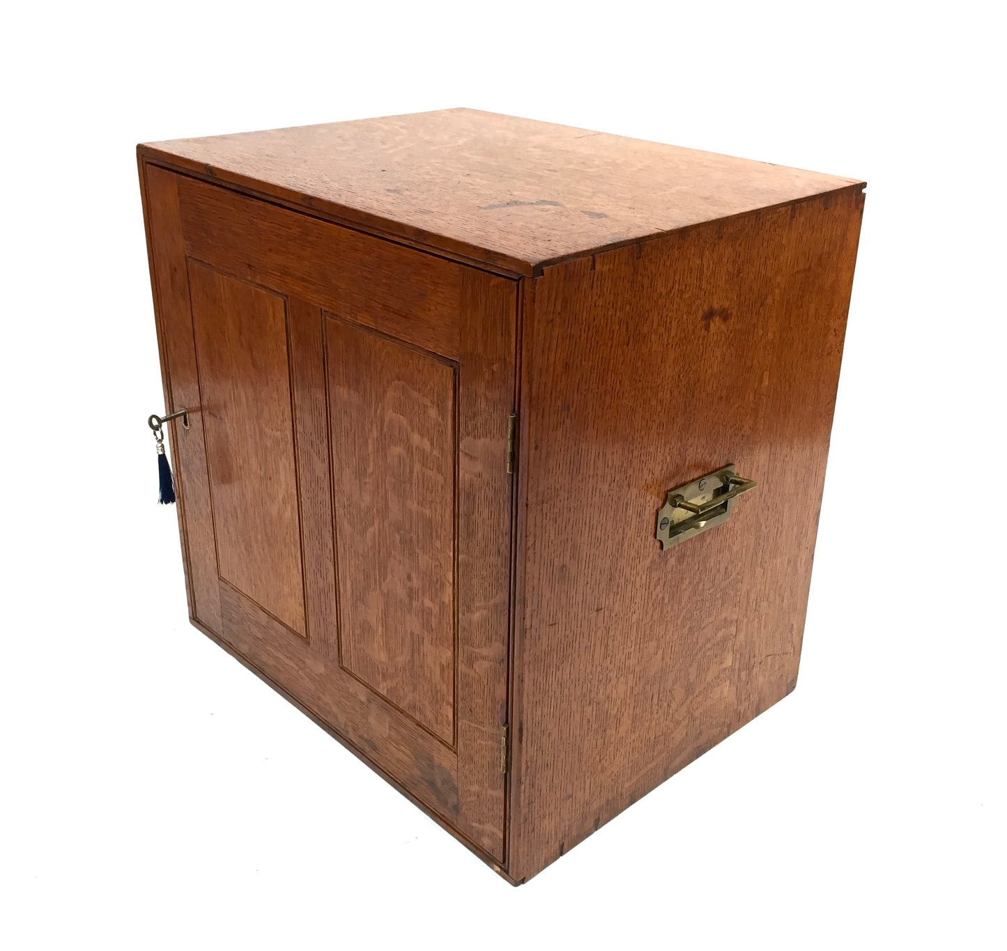 Antique Large Oak Desktop Wooden Stationery Cabinet Storage Box with Key c.1920