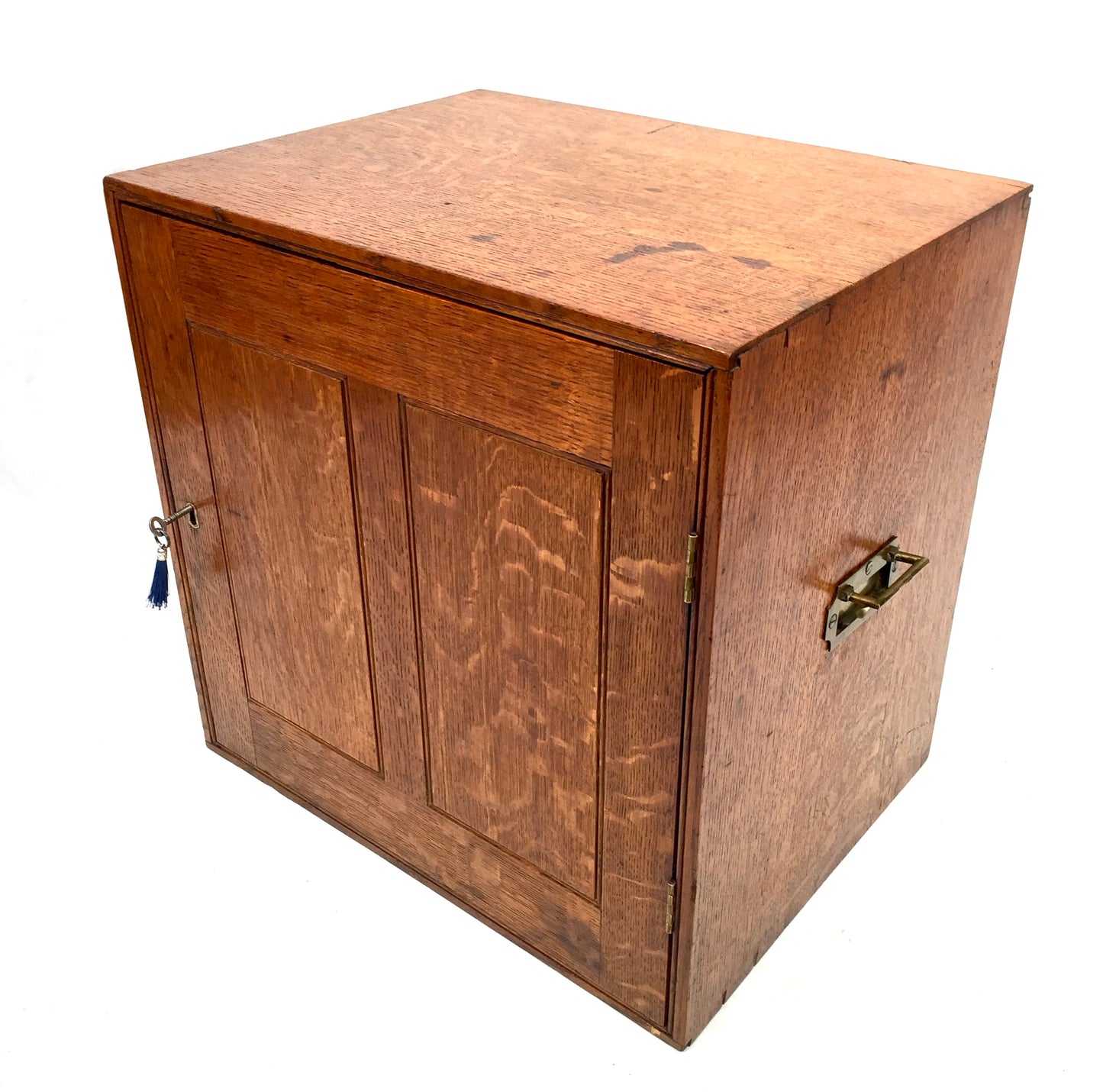 Antique Large Oak Desktop Wooden Stationery Cabinet Storage Box with Key c.1920