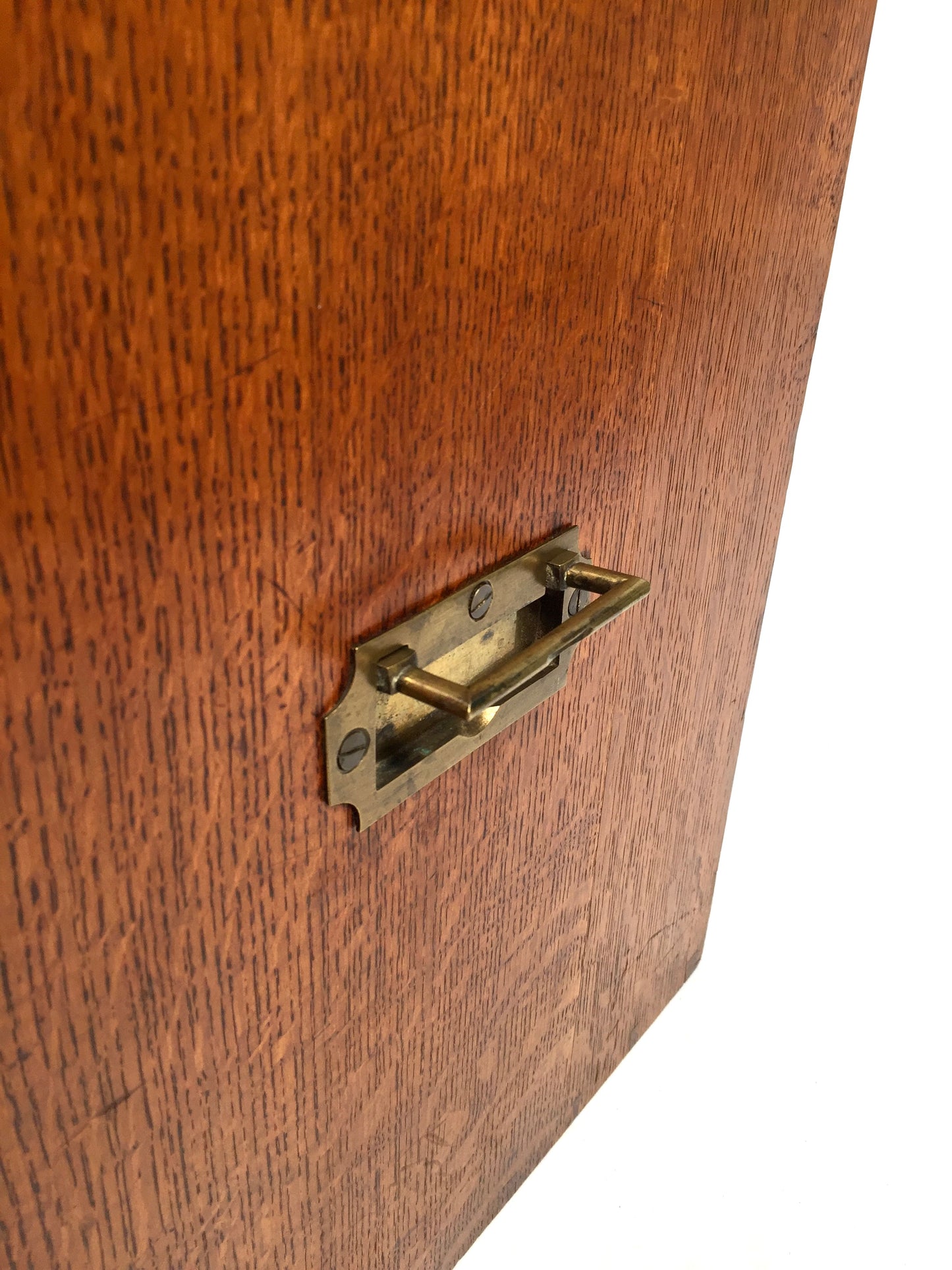 Antique Large Oak Desktop Wooden Stationery Cabinet Storage Box with Key c.1920