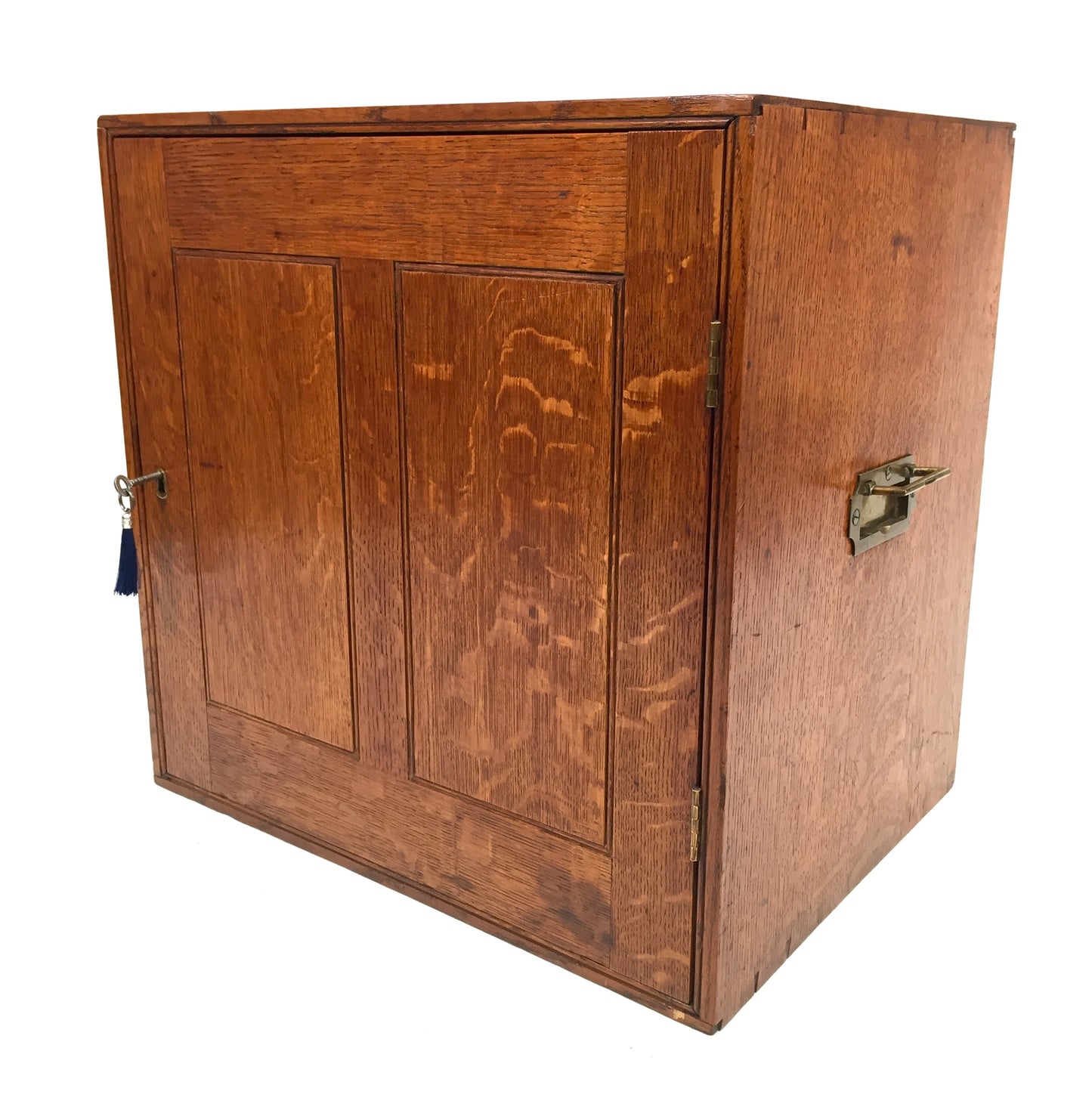 Antique Large Oak Desktop Wooden Stationery Cabinet Storage Box with Key c.1920