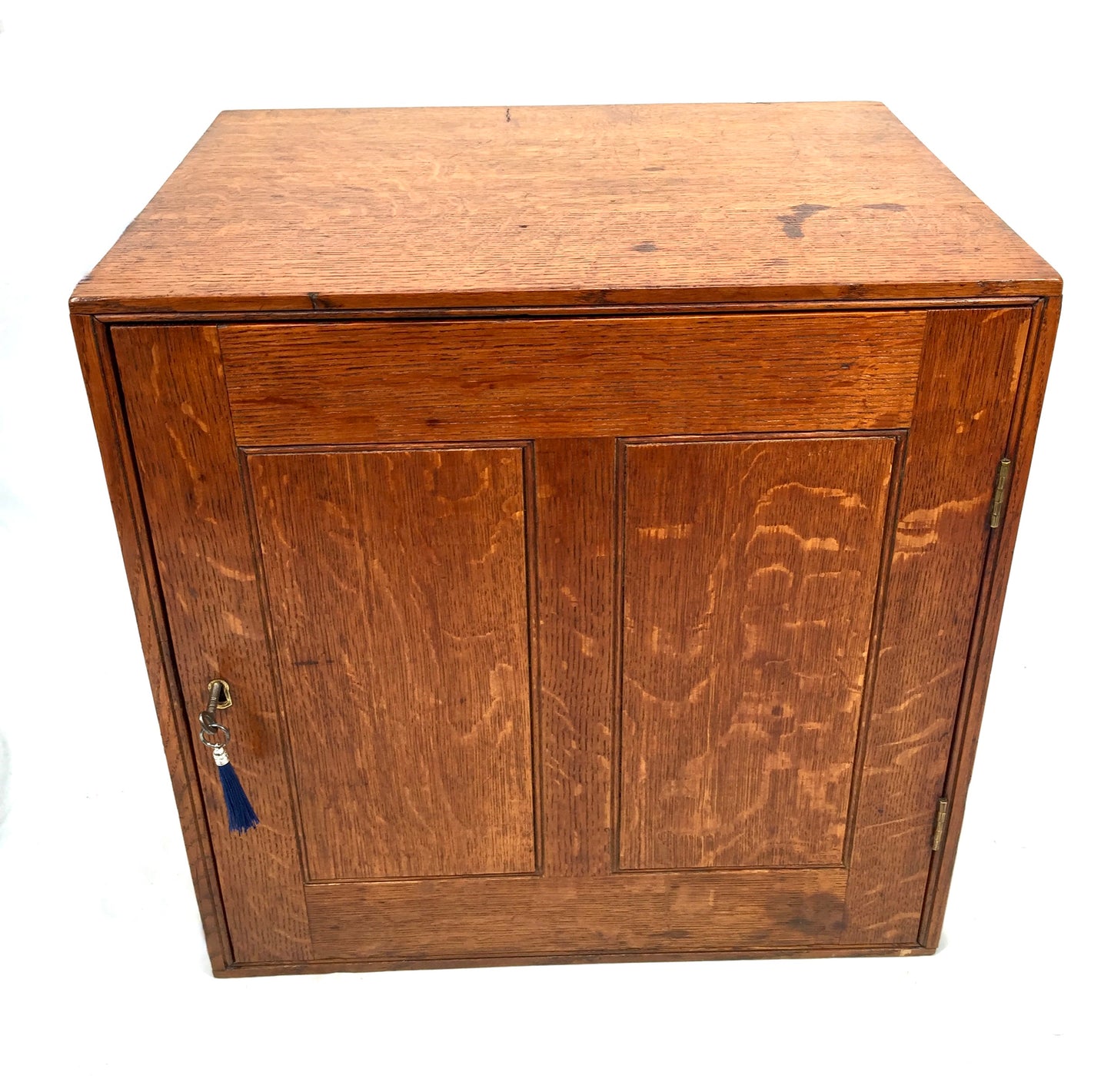 Antique Large Oak Desktop Wooden Stationery Cabinet Storage Box with Key c.1920