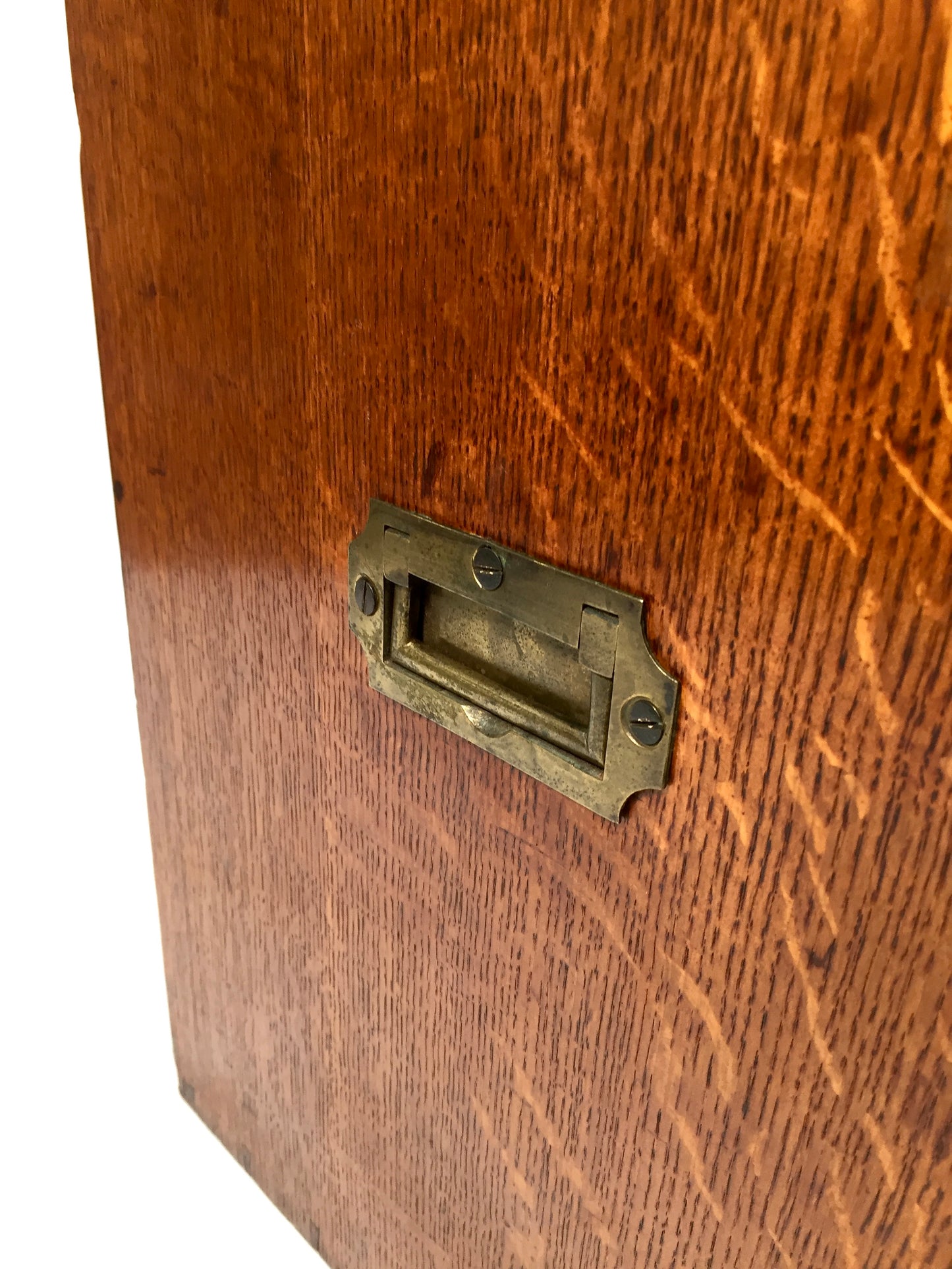 Antique Large Oak Desktop Wooden Stationery Cabinet Storage Box with Key c.1920