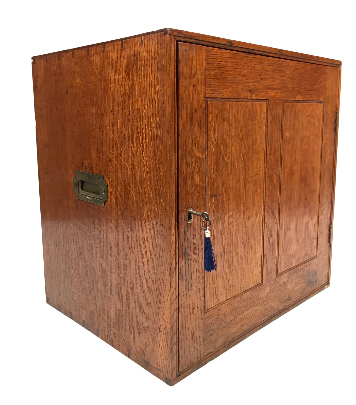 Antique Large Oak Desktop Wooden Stationery Cabinet Storage Box with Key c.1920