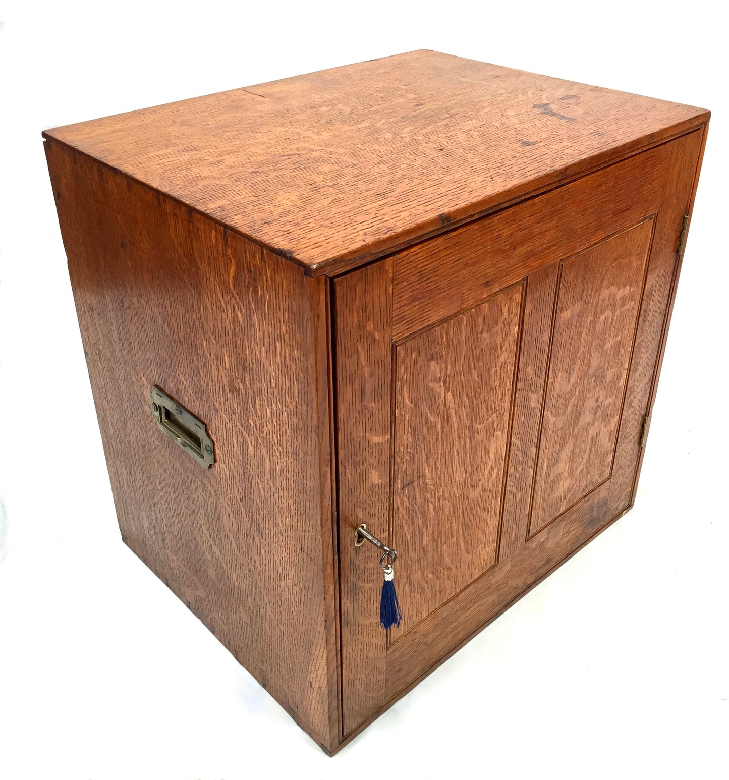 Antique Large Oak Desktop Wooden Stationery Cabinet Storage Box with Key c.1920