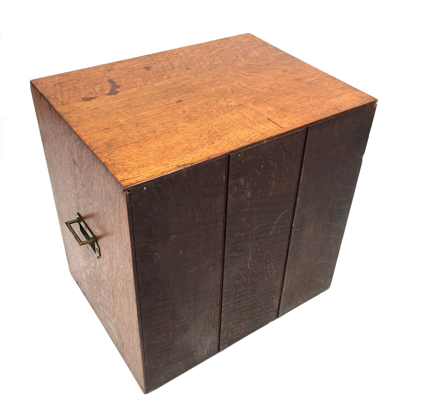 Antique Large Oak Desktop Wooden Stationery Cabinet Storage Box with Key c.1920