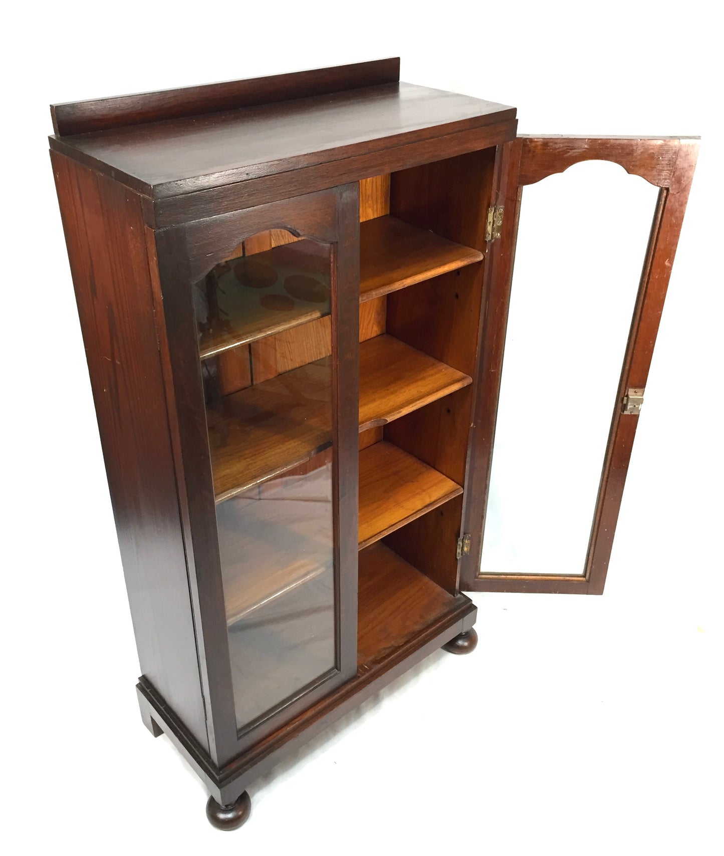 Antique Wooden Oak & Glazed Fronted Bookcase Cabinet Shelf with Key c.1930