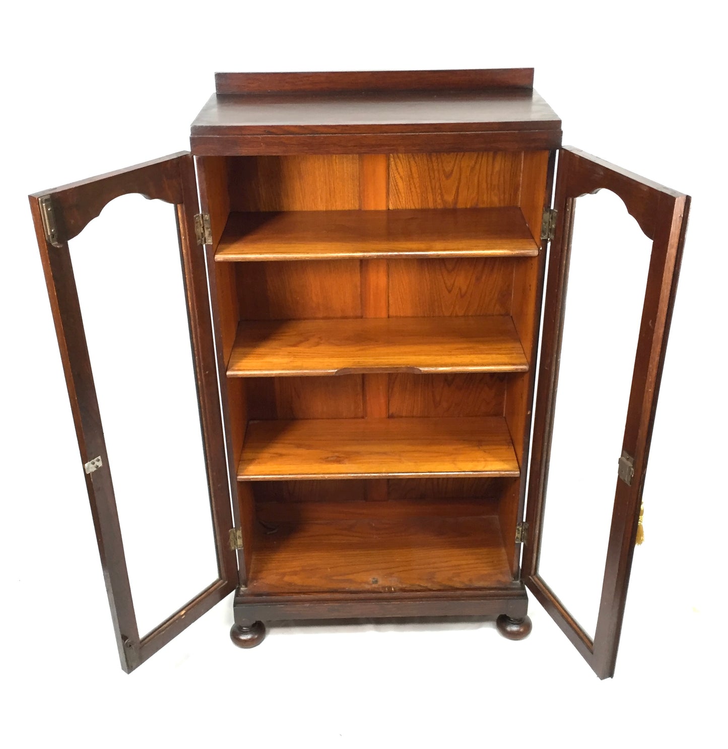 Antique Wooden Oak & Glazed Fronted Bookcase Cabinet Shelf with Key c.1930