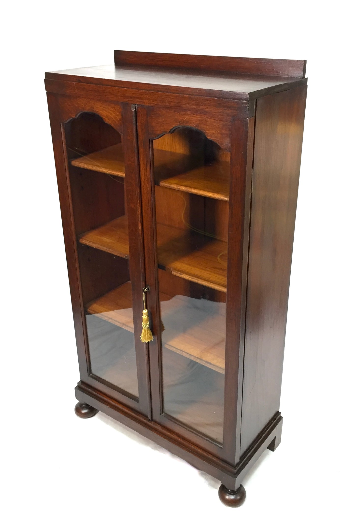 Antique Wooden Oak & Glazed Fronted Bookcase Cabinet Shelf with Key c.1930
