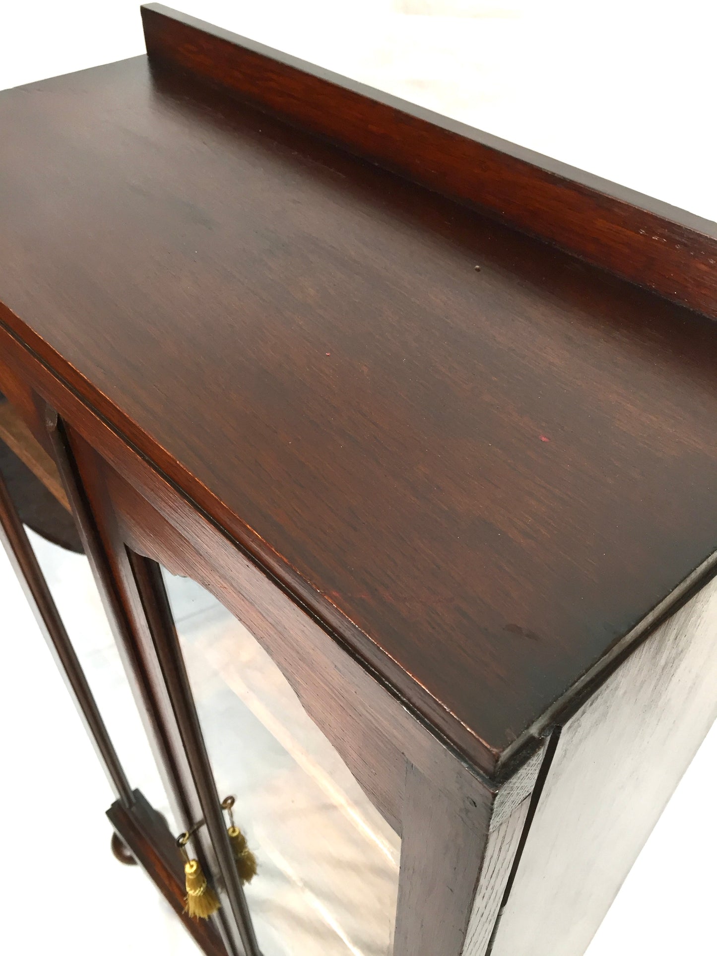 Antique Wooden Oak & Glazed Fronted Bookcase Cabinet Shelf with Key c.1930