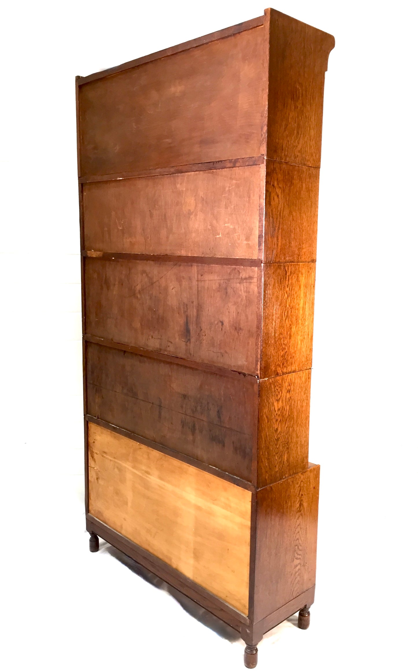 Antique 1930s Minty Oak Leaded Glass Fronted Sectional Bookcase & Bureau Cabinet