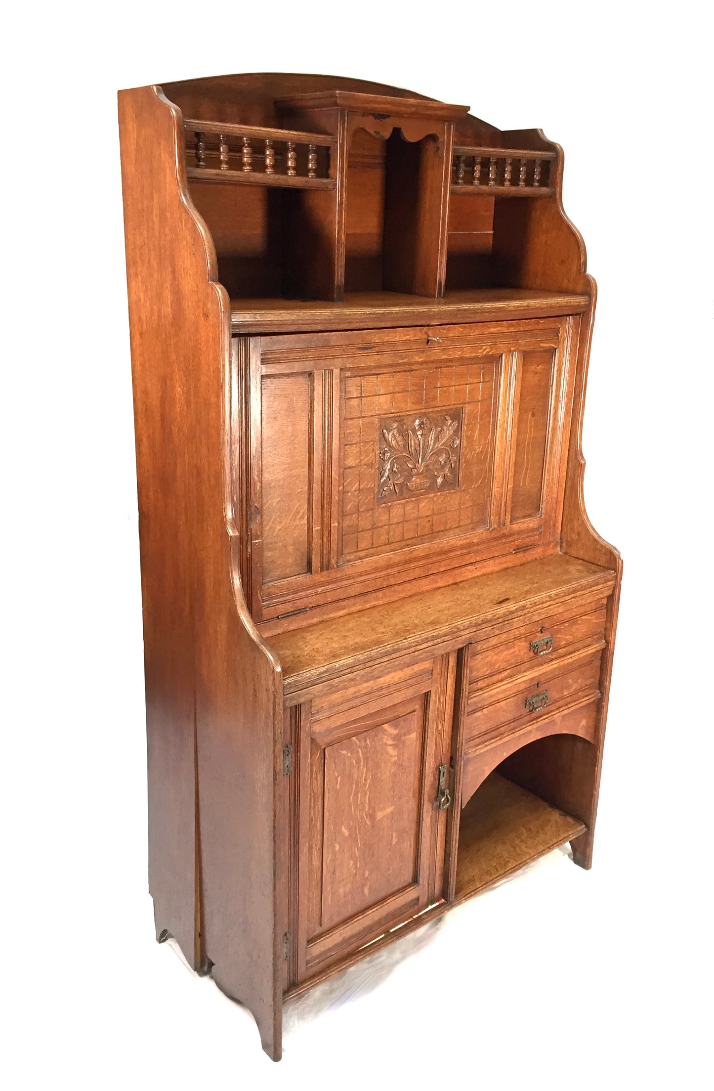 Antique Arts & Crafts Oak Wooden Bureau Storage Cabinet Bookcase by Trevor Page