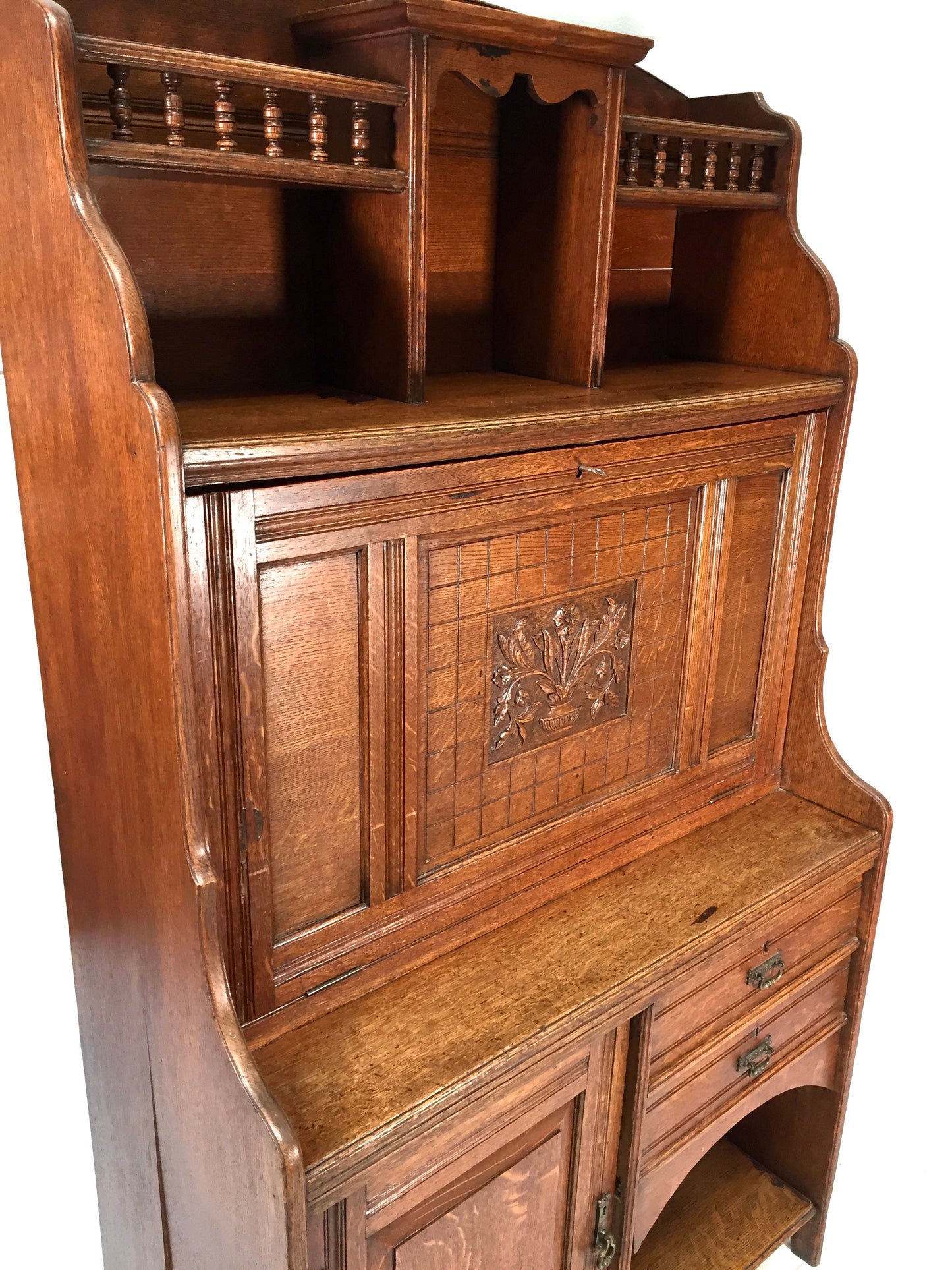 Antique Arts & Crafts Oak Wooden Bureau Storage Cabinet Bookcase by Trevor Page